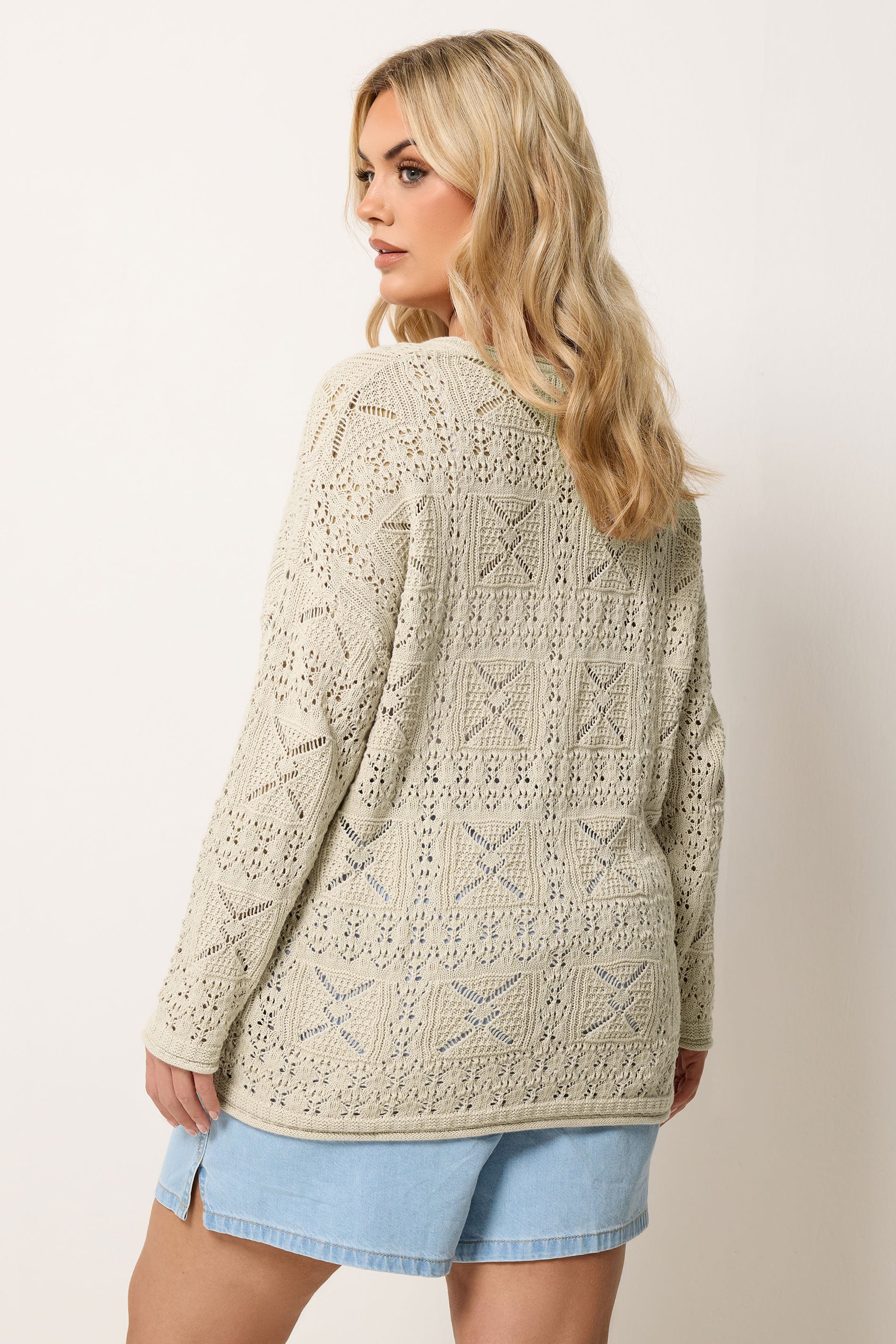 YOURS Plus Size Natural Brown Pointelle Stitch Jumper | Yours Clothing 2