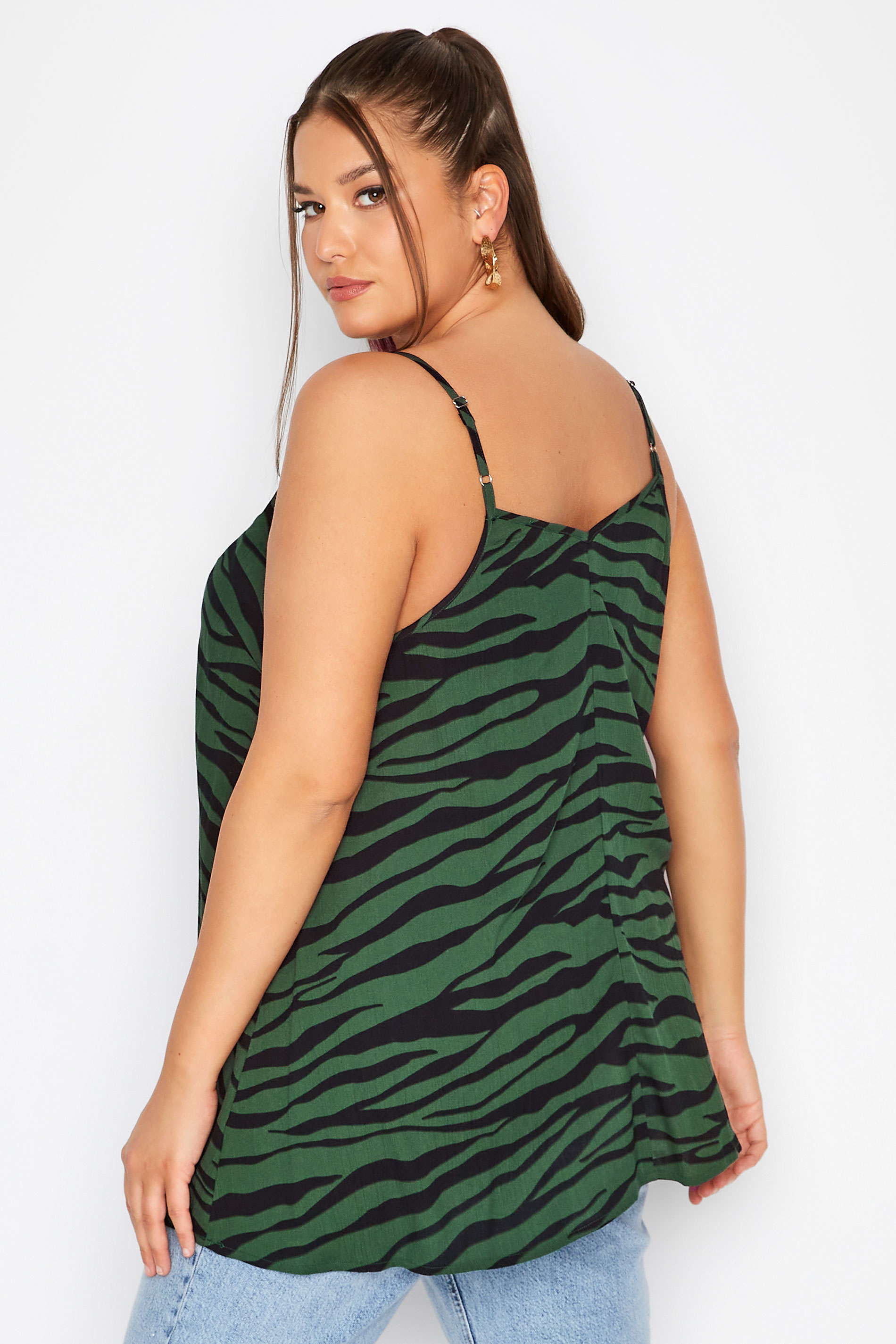 Plus Size LIMITED COLLECTION Green Zebra Print Strappy Swing Cami Top | Yours Clothing 3