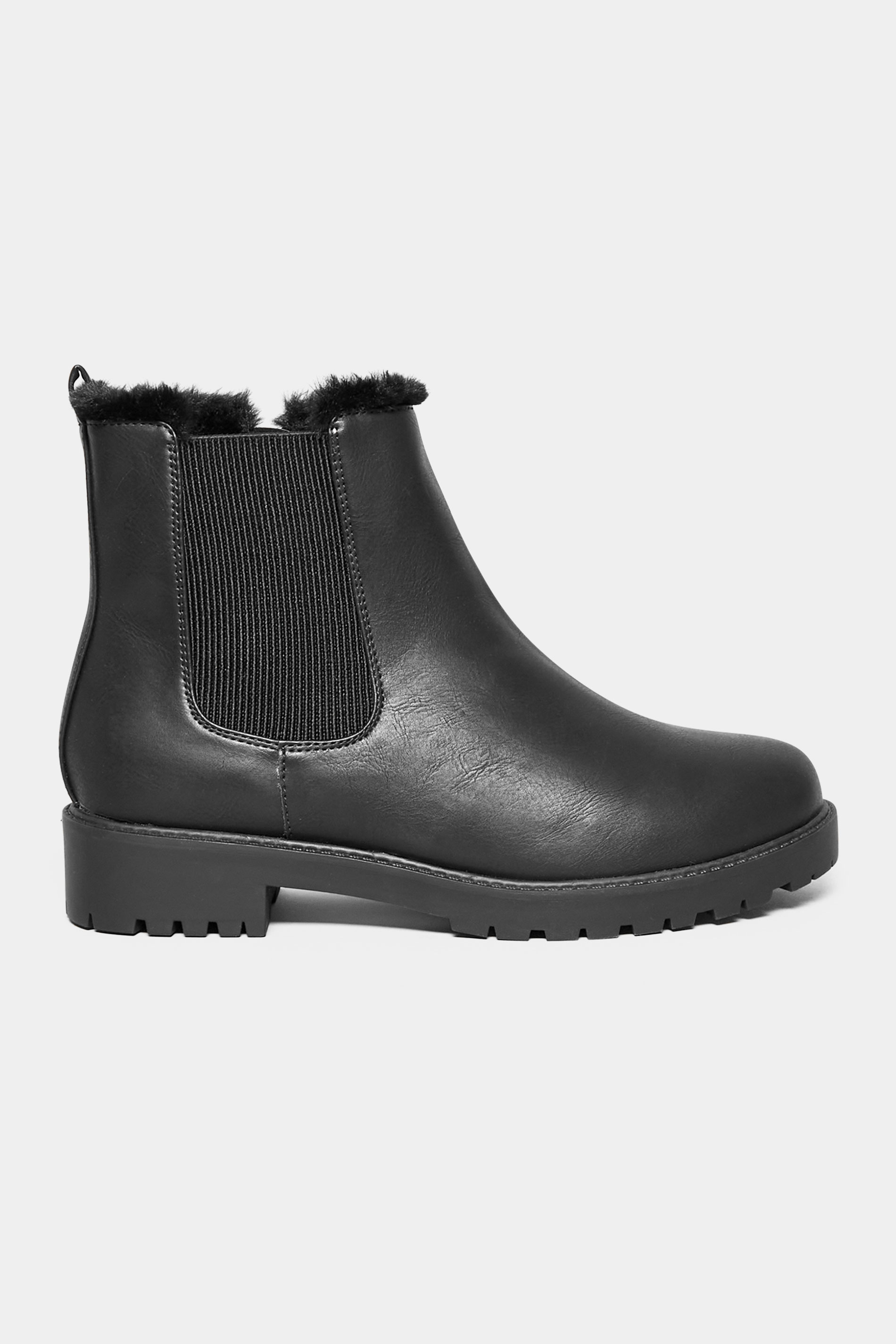 Black Faux Fur Lined Chelsea Boots In Wide E Fit & Extra Wide EEE Fit | Yours Clothing 3