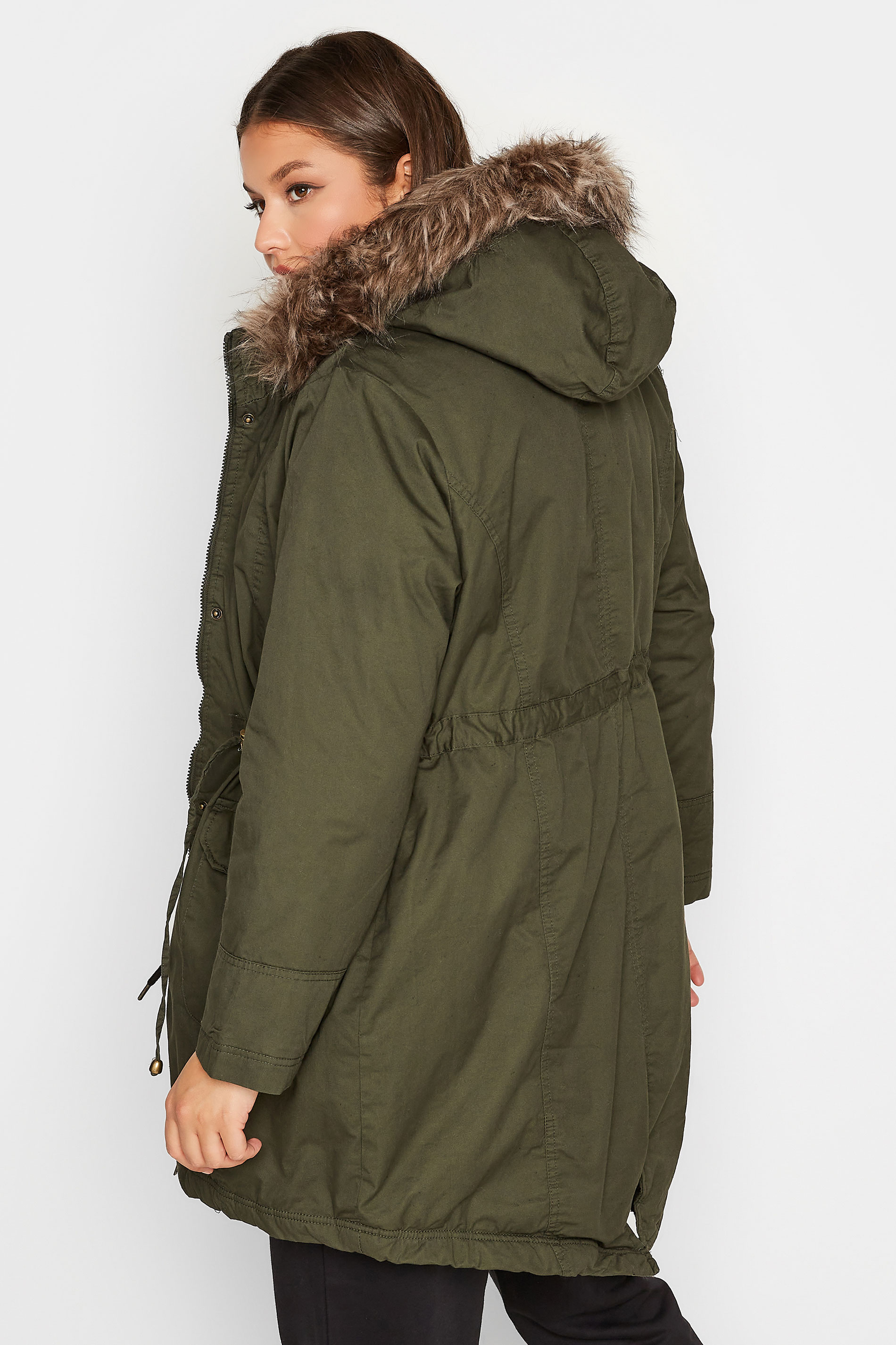 indstudering detektor Forstad Plus Size Khaki Green Faux Fur Lined Hooded Parka | Yours Clothing