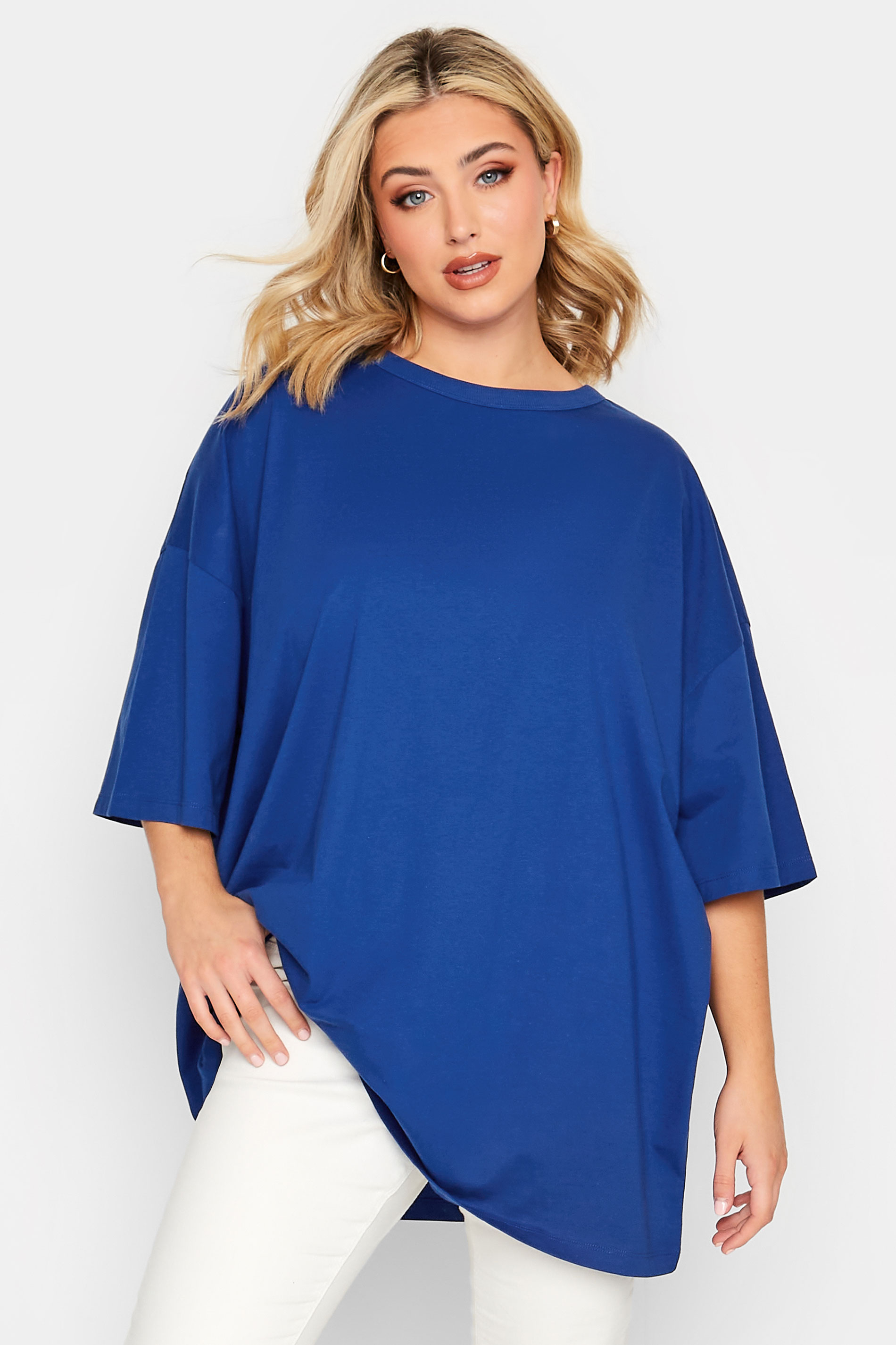 YOURS Plus Size Cobalt Blue Oversized Boxy T-Shirt | Yours Clothing 1