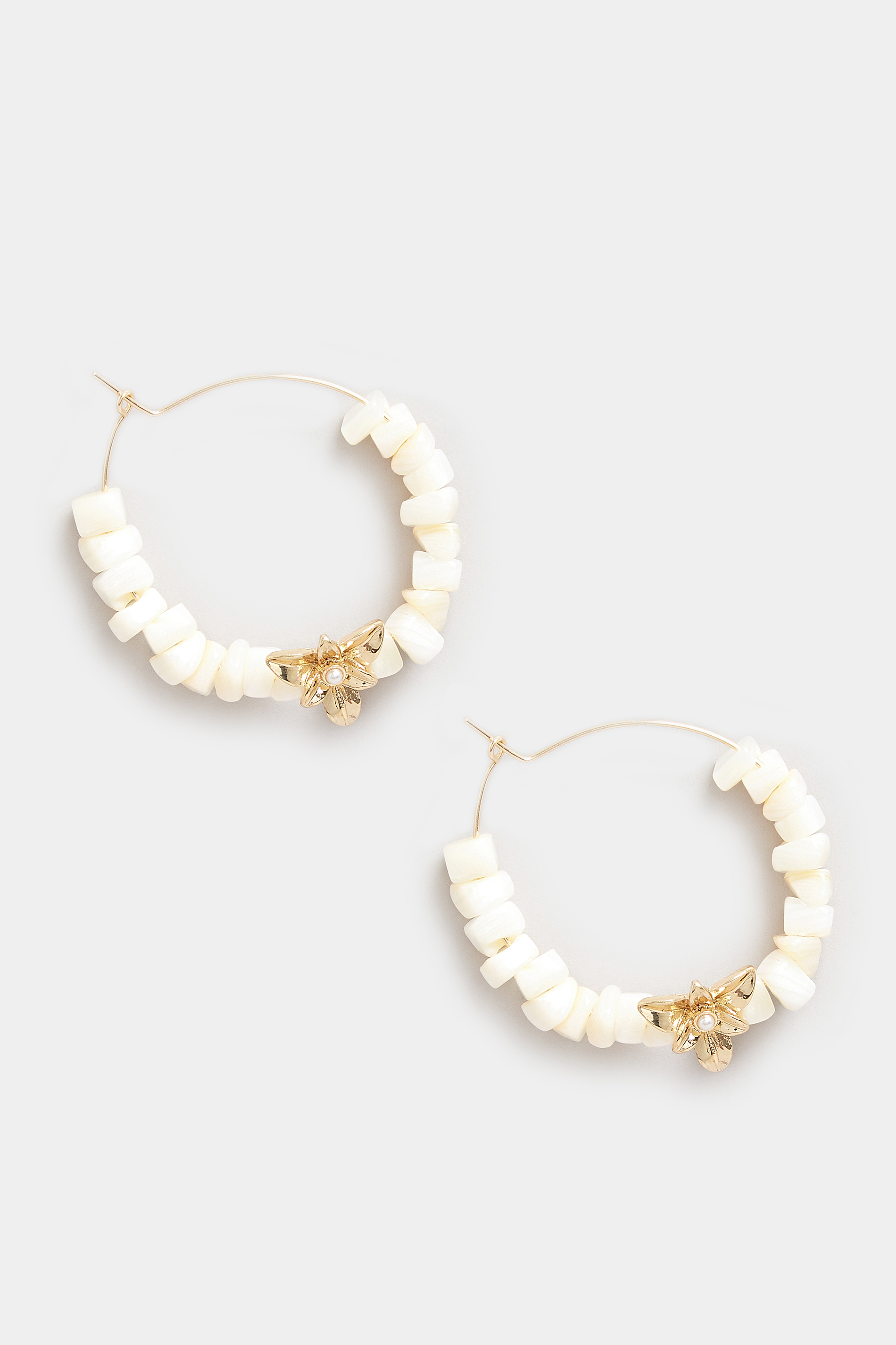 Gold & White Shell Hoop Earrings | Yours Clothing  2