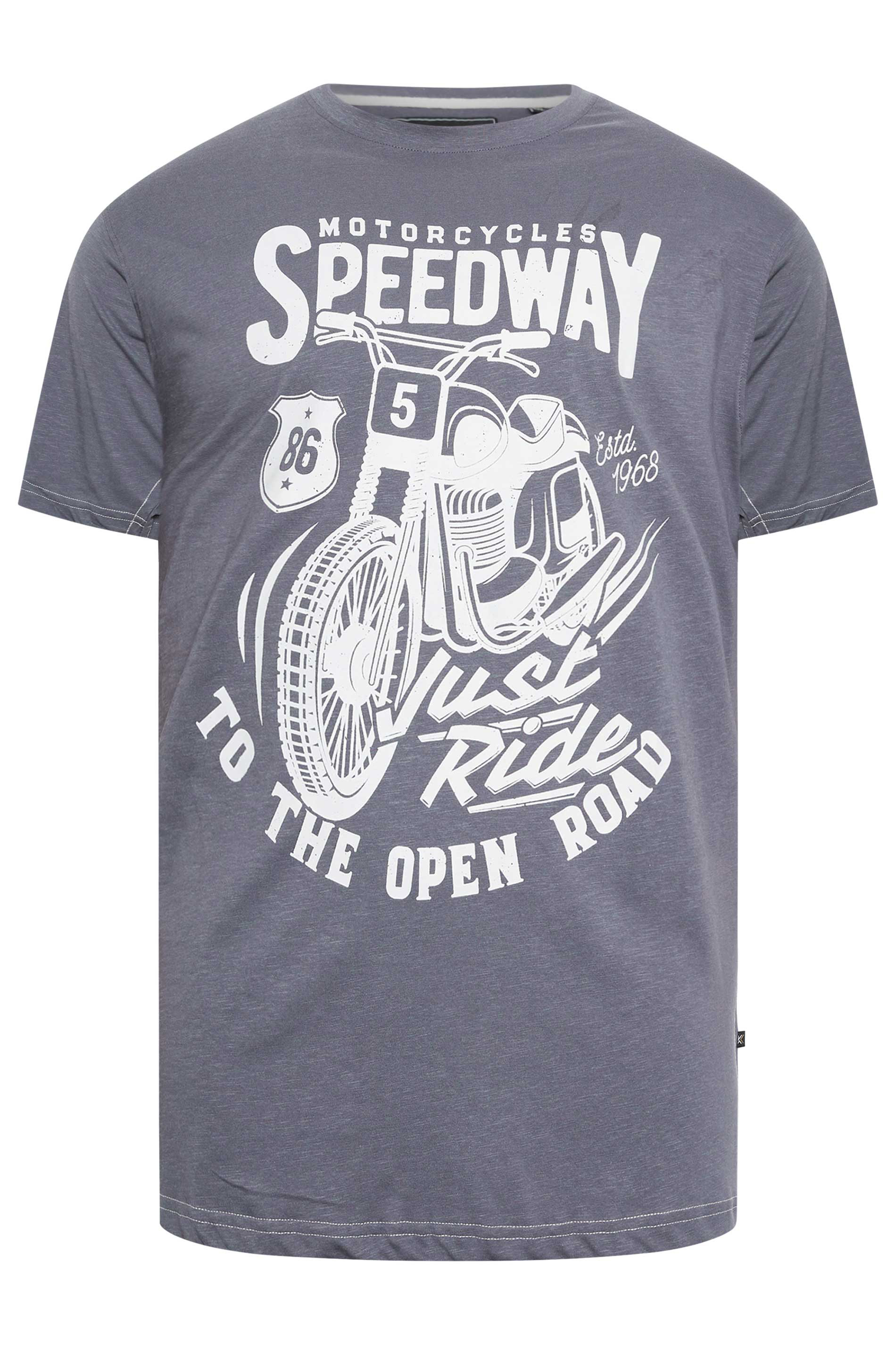 KAM Big & Tall Slate Grey 'Motorcycles Speedway' Slogan Print T-Shirt | BadRhino 3