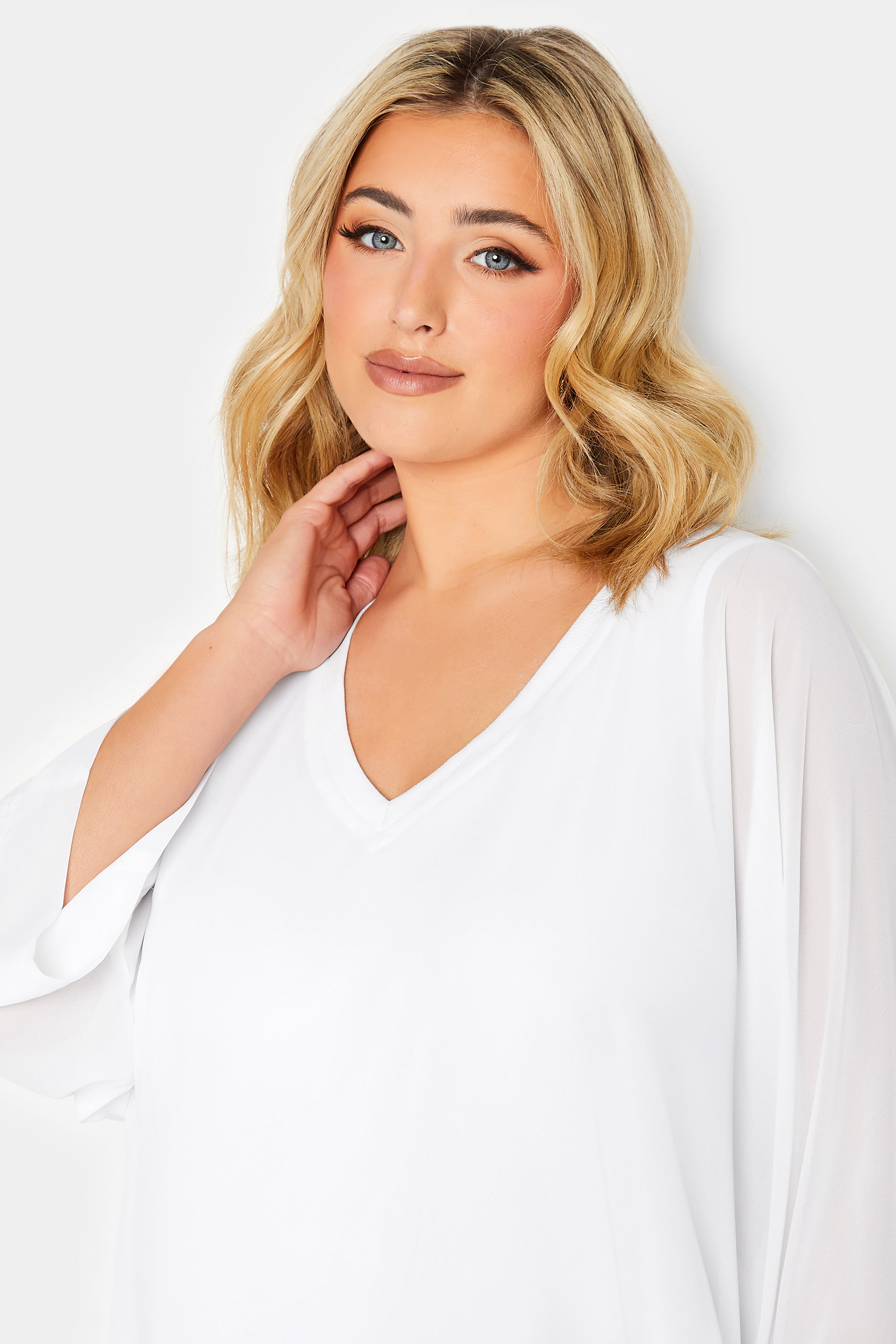 Yours London Plus Size White Chiffon Cape Blouse Yours Clothing 0331