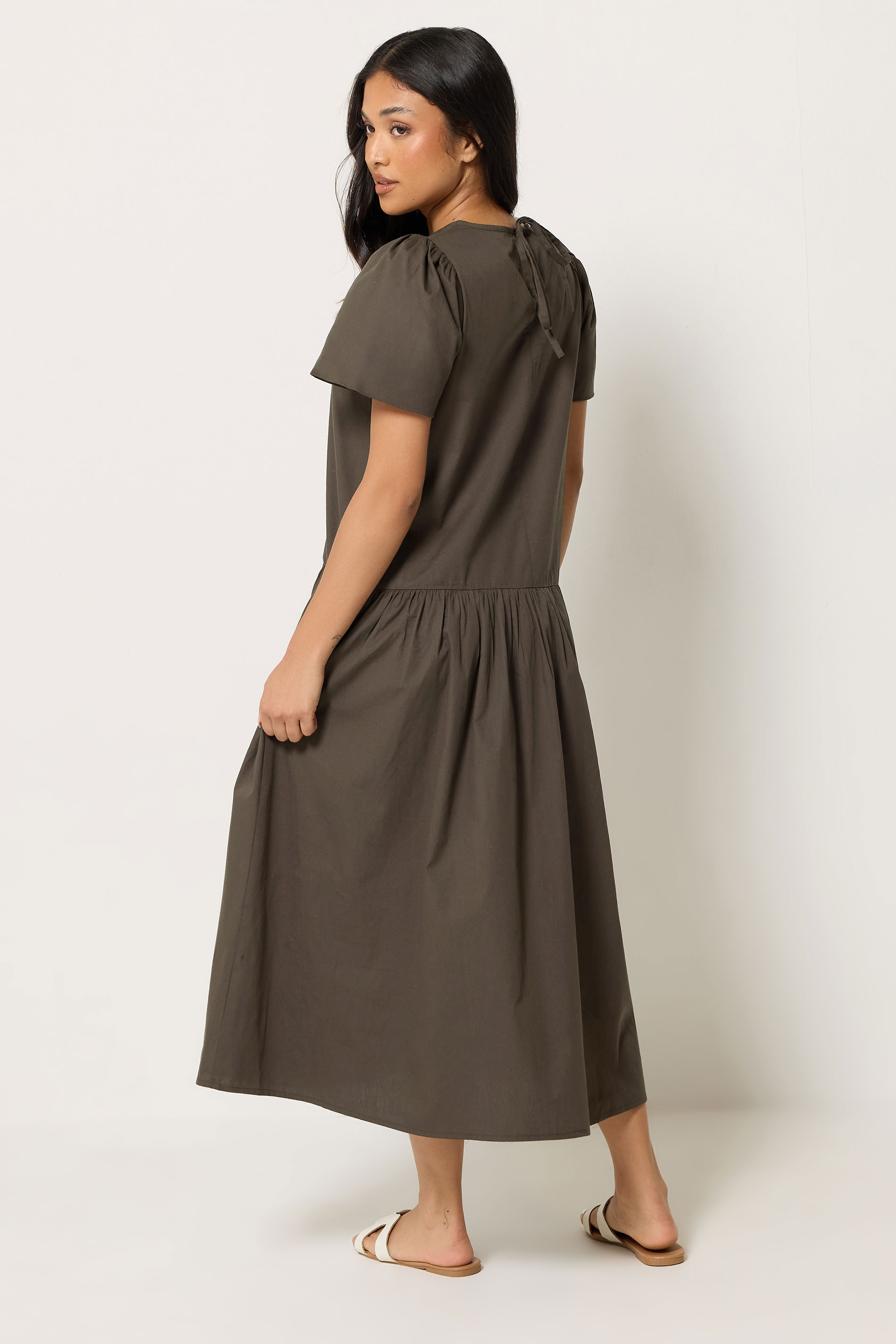PixieGirl Petite Women's Chocolate Brown Cotton Poplin Maxi Dress | PixieGirl 2