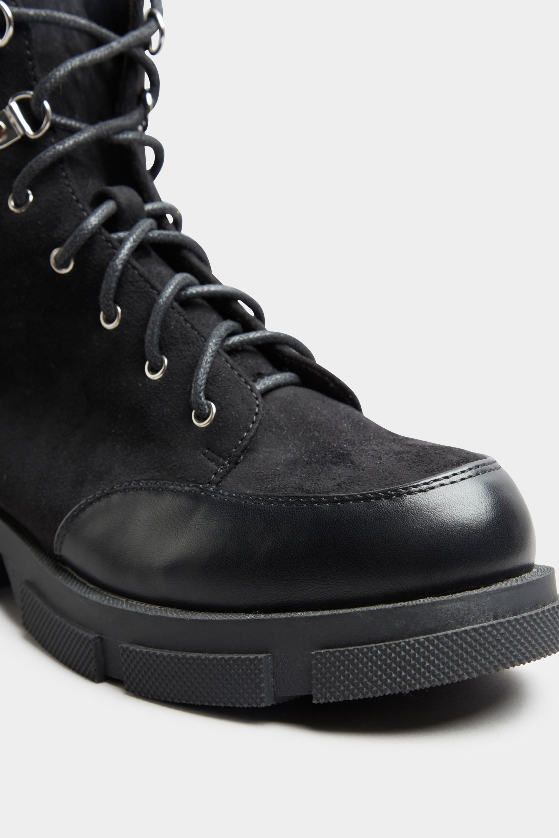 LIMITED COLLECTION Black Faux Suede & Leather Lace Up Boots In Wide Fit | Yours Clothing 3