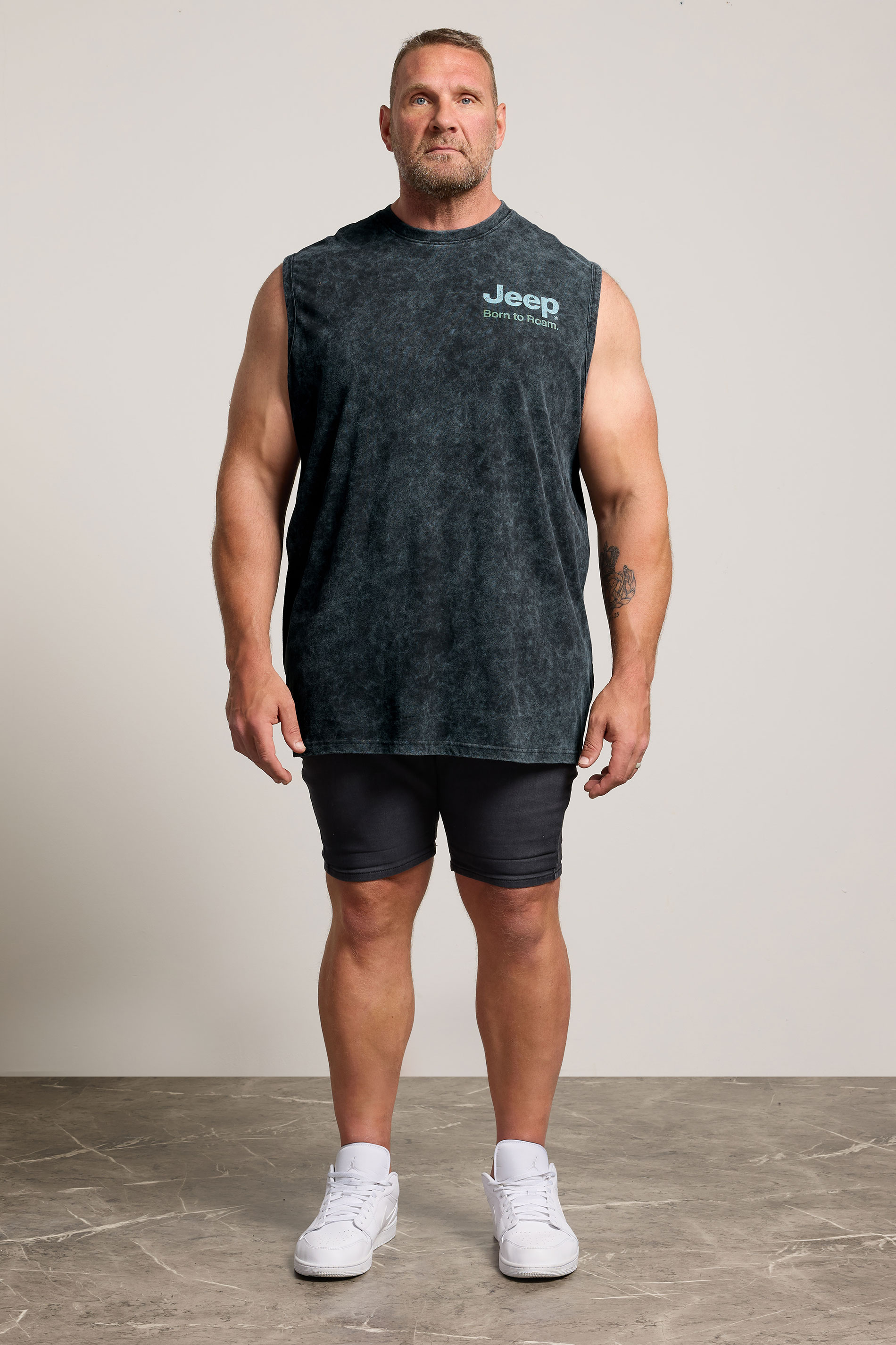 BadRhino Big & Tall Black Extra Long Acid Wash 'Jeep' Graphic Vest | BadRhino 1