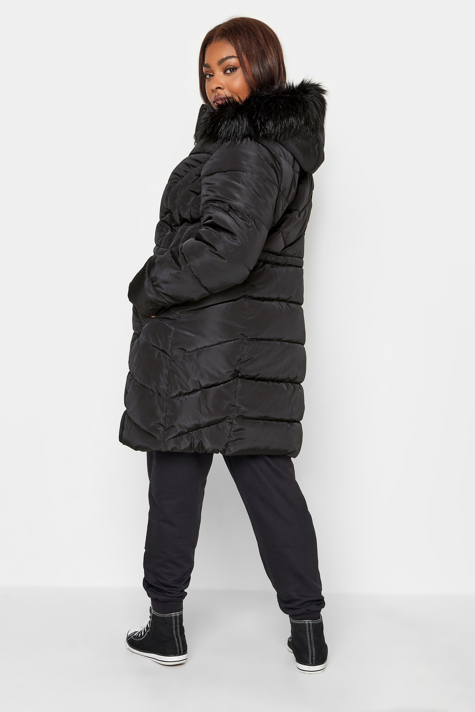 YOURS Plus Size Black Midi Puffer Coat | Yours Clothing 3