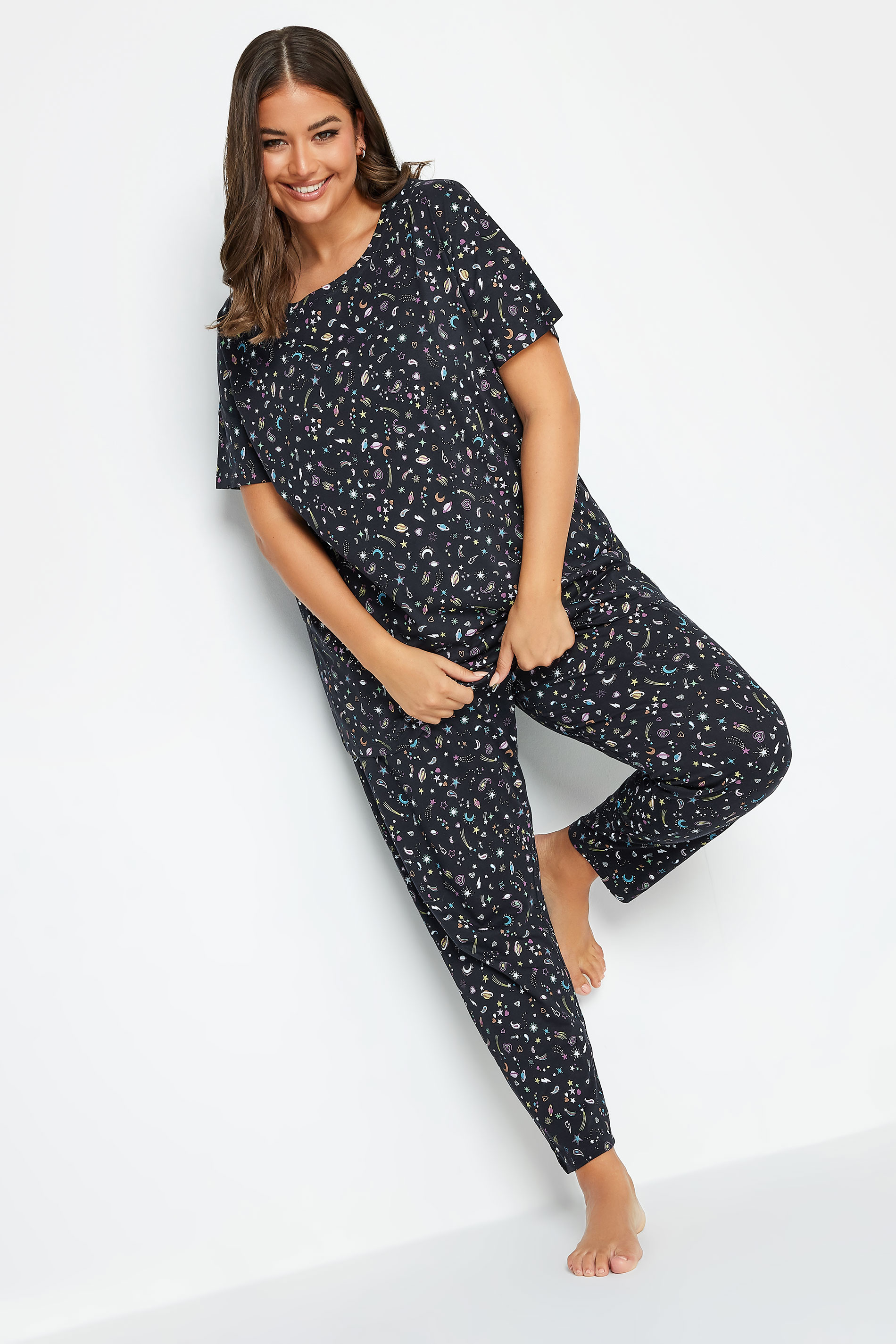 YOURS Plus Size Navy Blue Solar Sky Print Pyjama Set | Yours Clothing 2