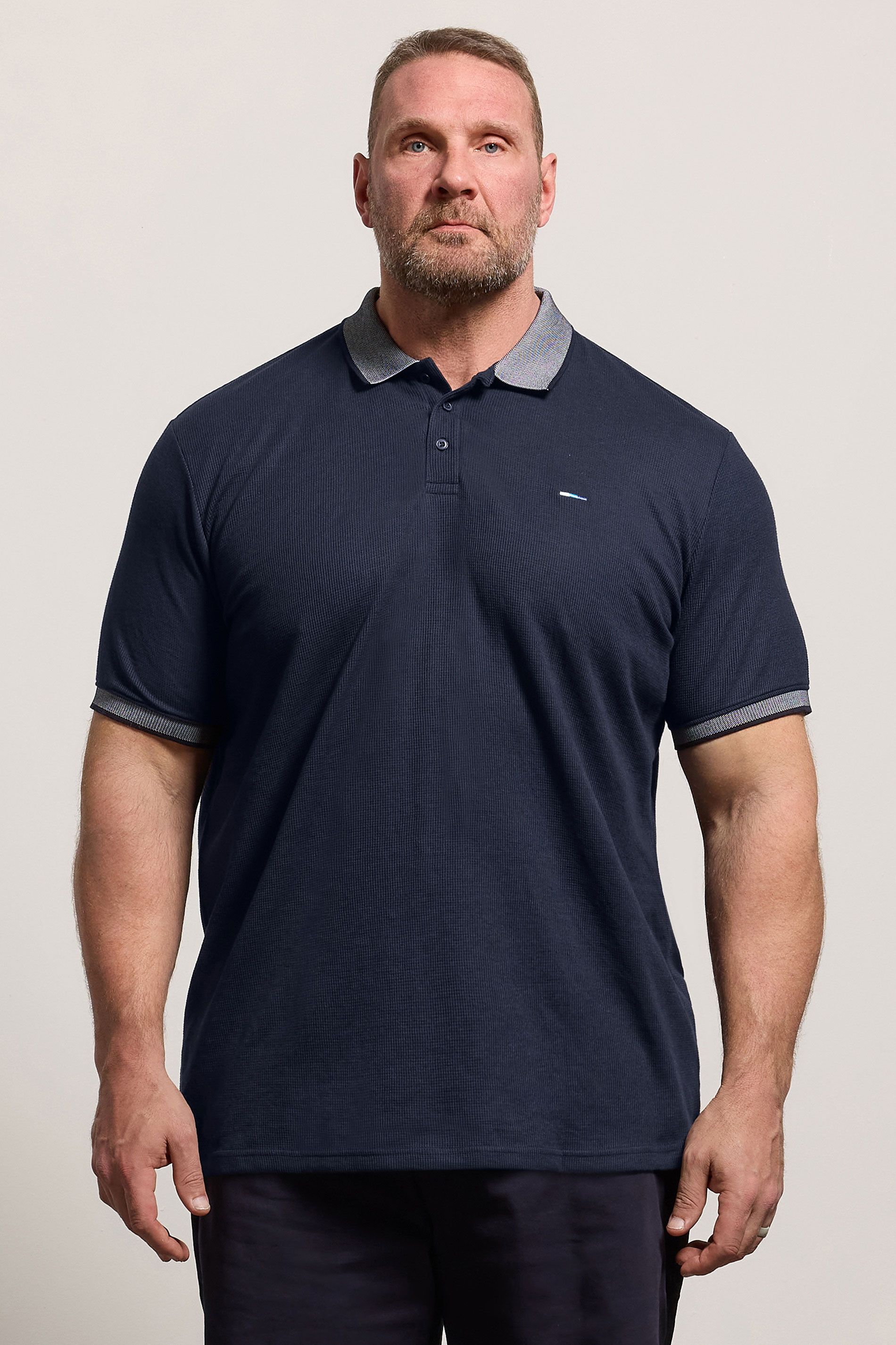 BadRhino Big & Tall Navy Blue Two Tone Waffle Polo Shirt | BadRhino 3