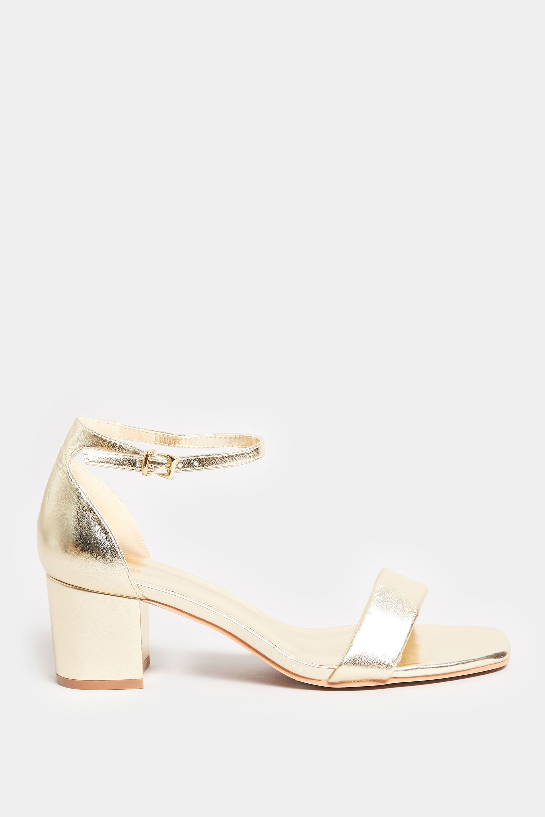 LTS Gold Faux Leather Block Heel Sandals In Standard Fit | Long Tall Sally 3