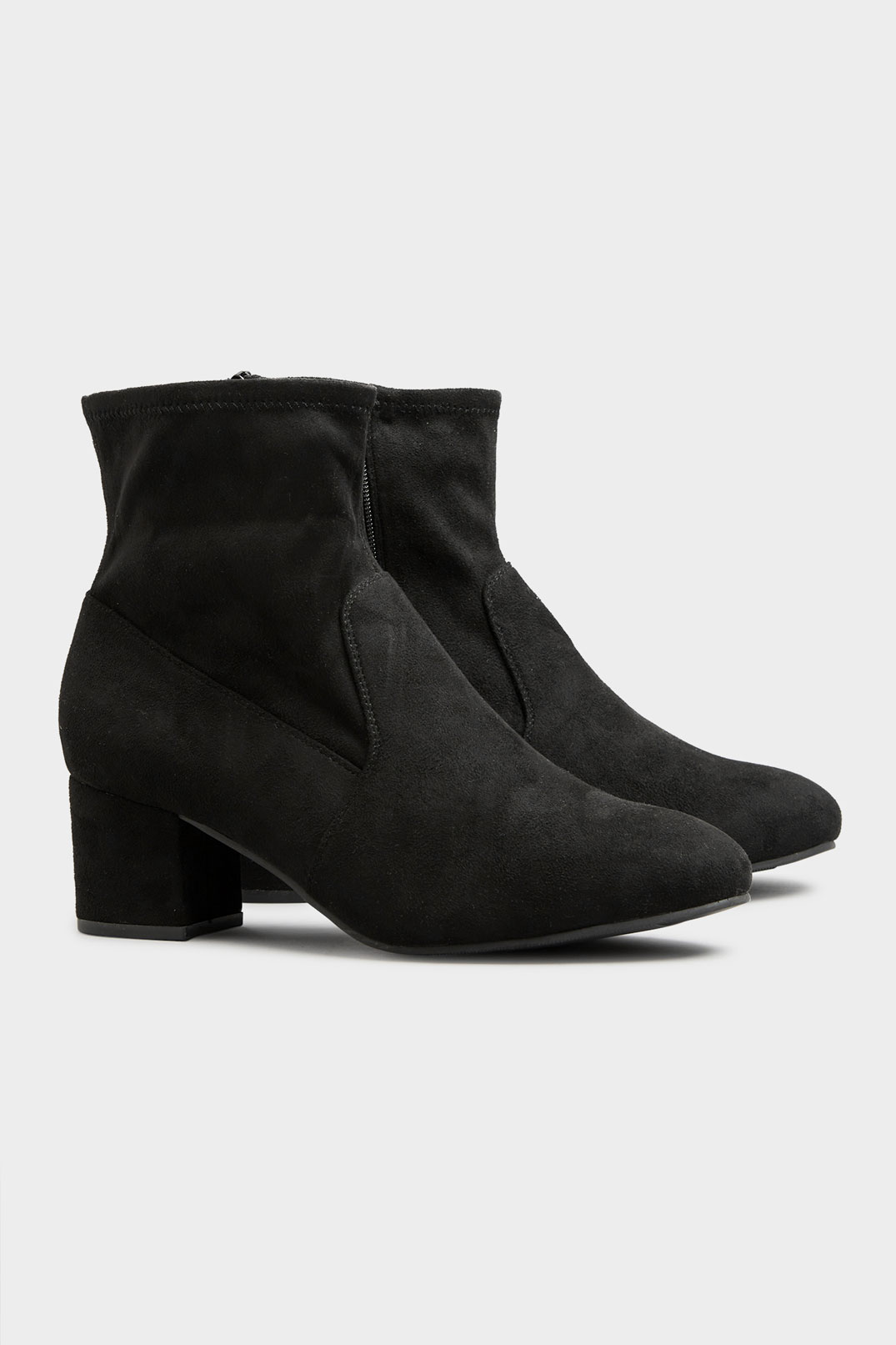 Black Faux Suede Stretch Block Heeled Boots In Extra Wide EEE Fit 1