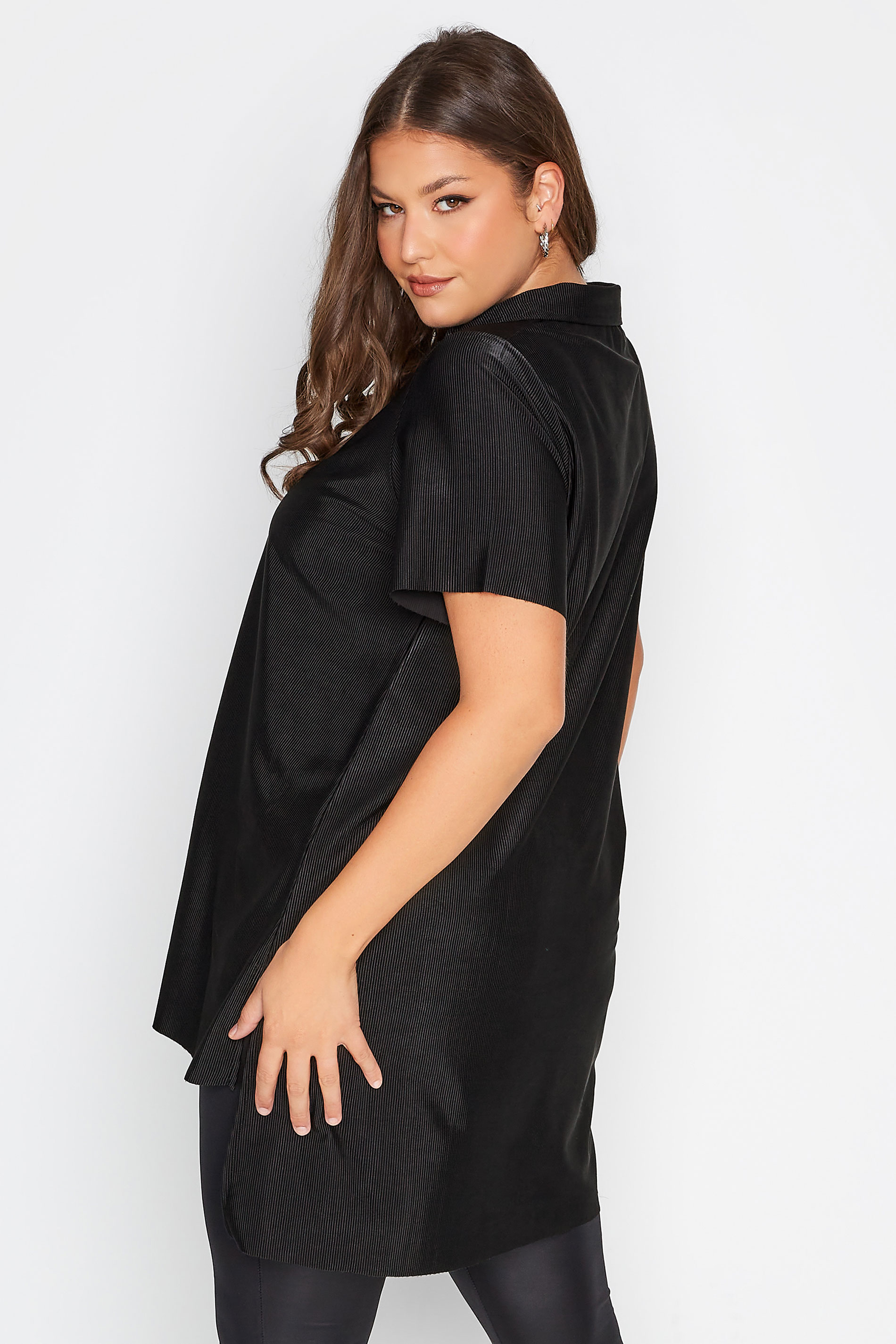 Plus Size Black Collared Placket Top | Yours Clothing 3