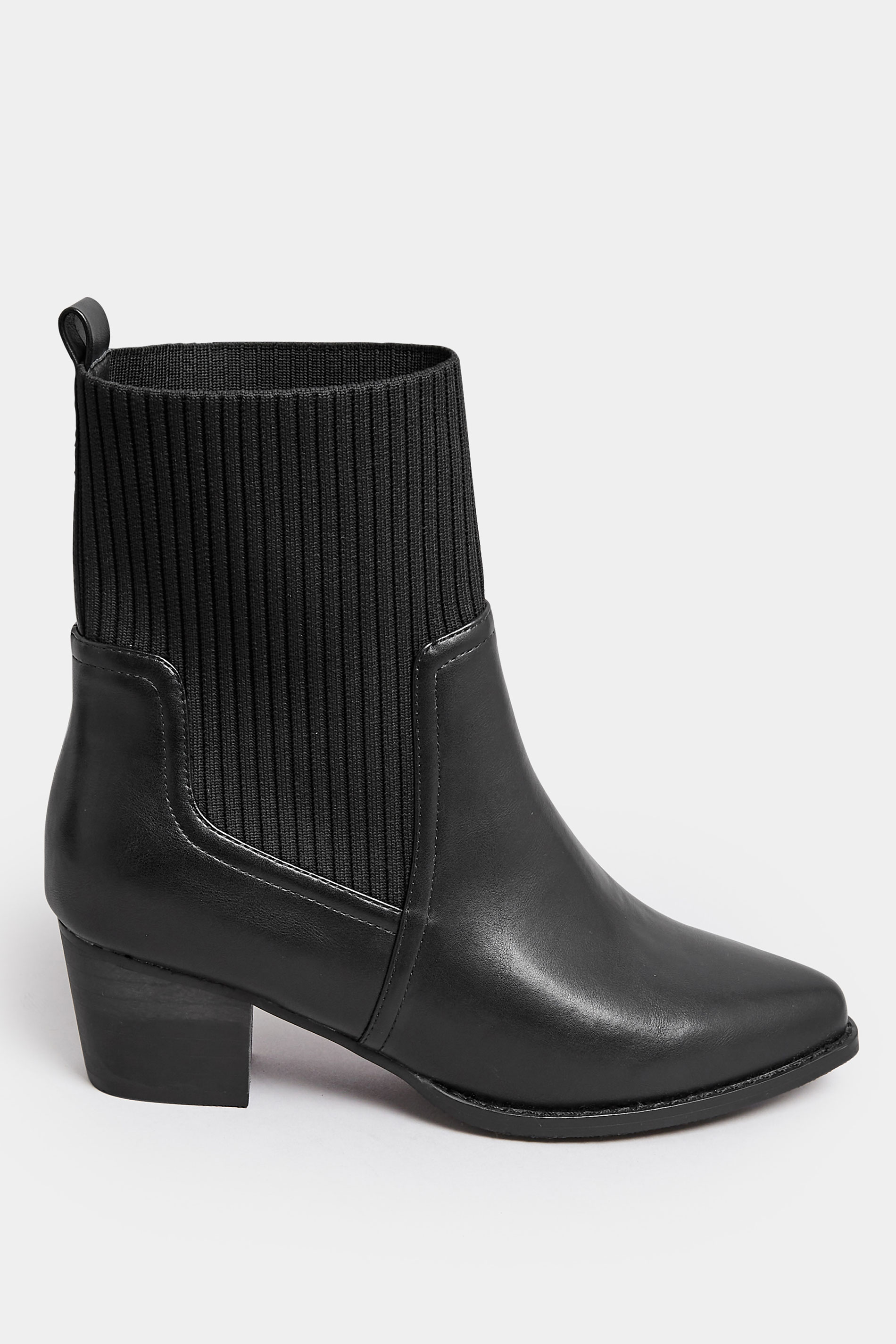 LIMITED COLLECTION Black Sock Top Line Western Heeled Boots In EEE Fit 3