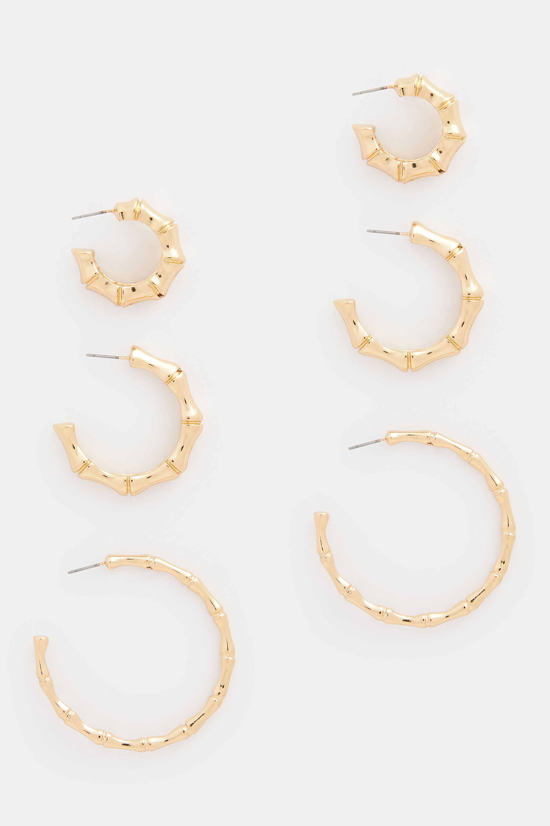 YOURSET 3 PACK Gold Tone Bamboo Hoop Earrings Set | Yours Clothing 3