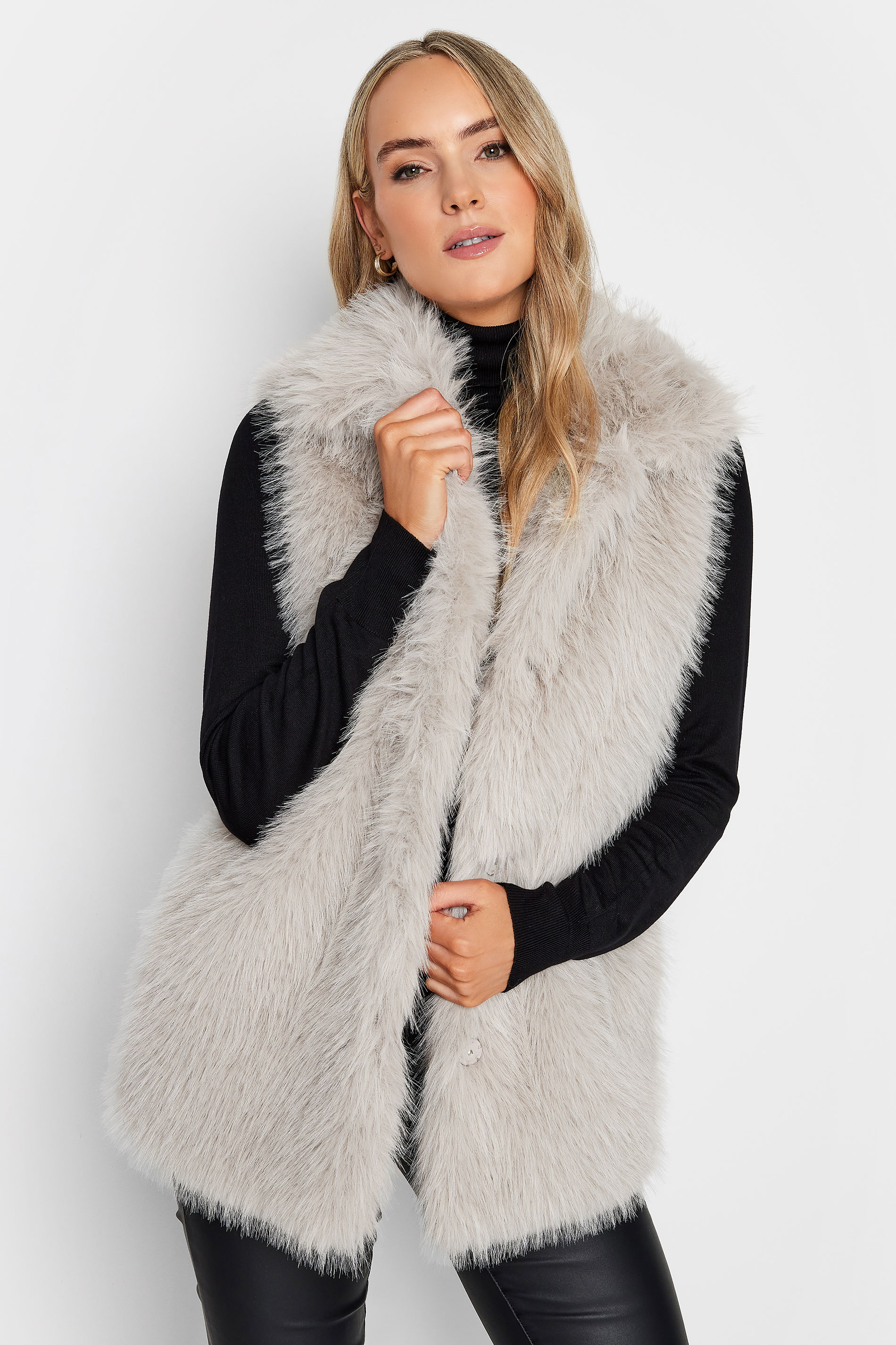 LTS Tall Light Grey Faux Fur Gilet | Long Tall Sally 1