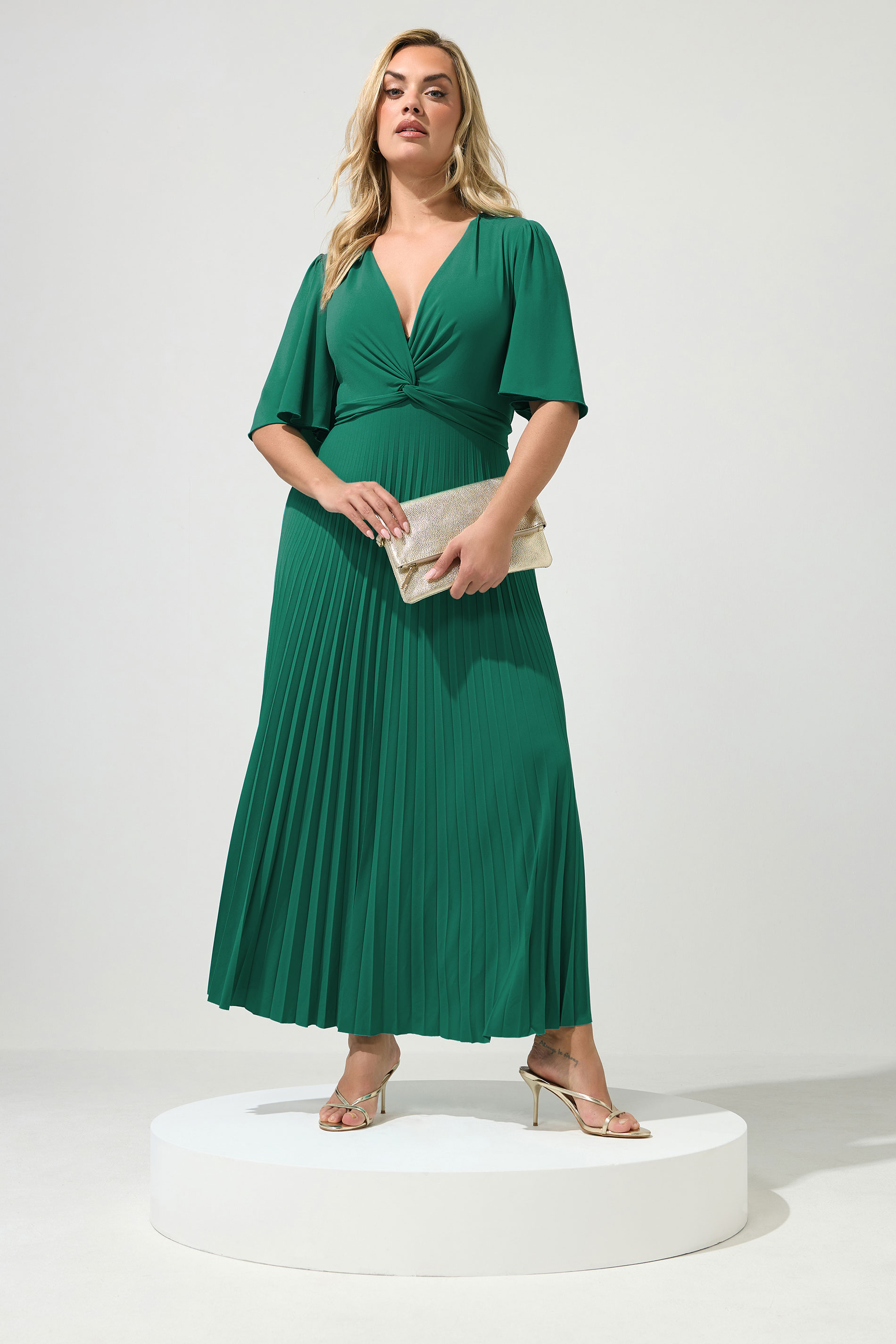 YOURS LONDON Plus Size Aqua Blue Knot Pleated Maxi Dress | Yours Clothing 3