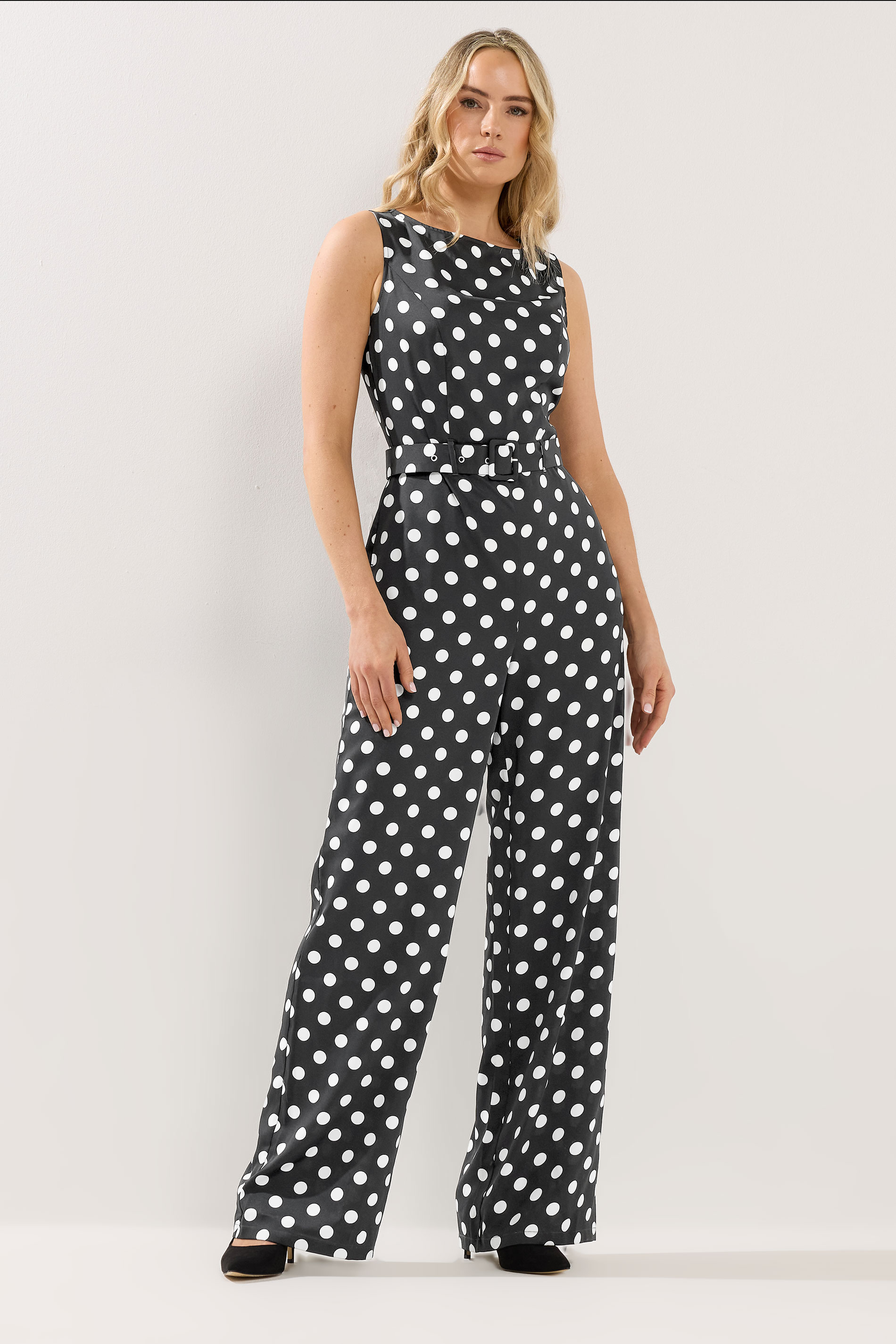 LTS Tall Women's Black Polka Dot Wide Leg Jumpsuit | Long Tall Sally 1