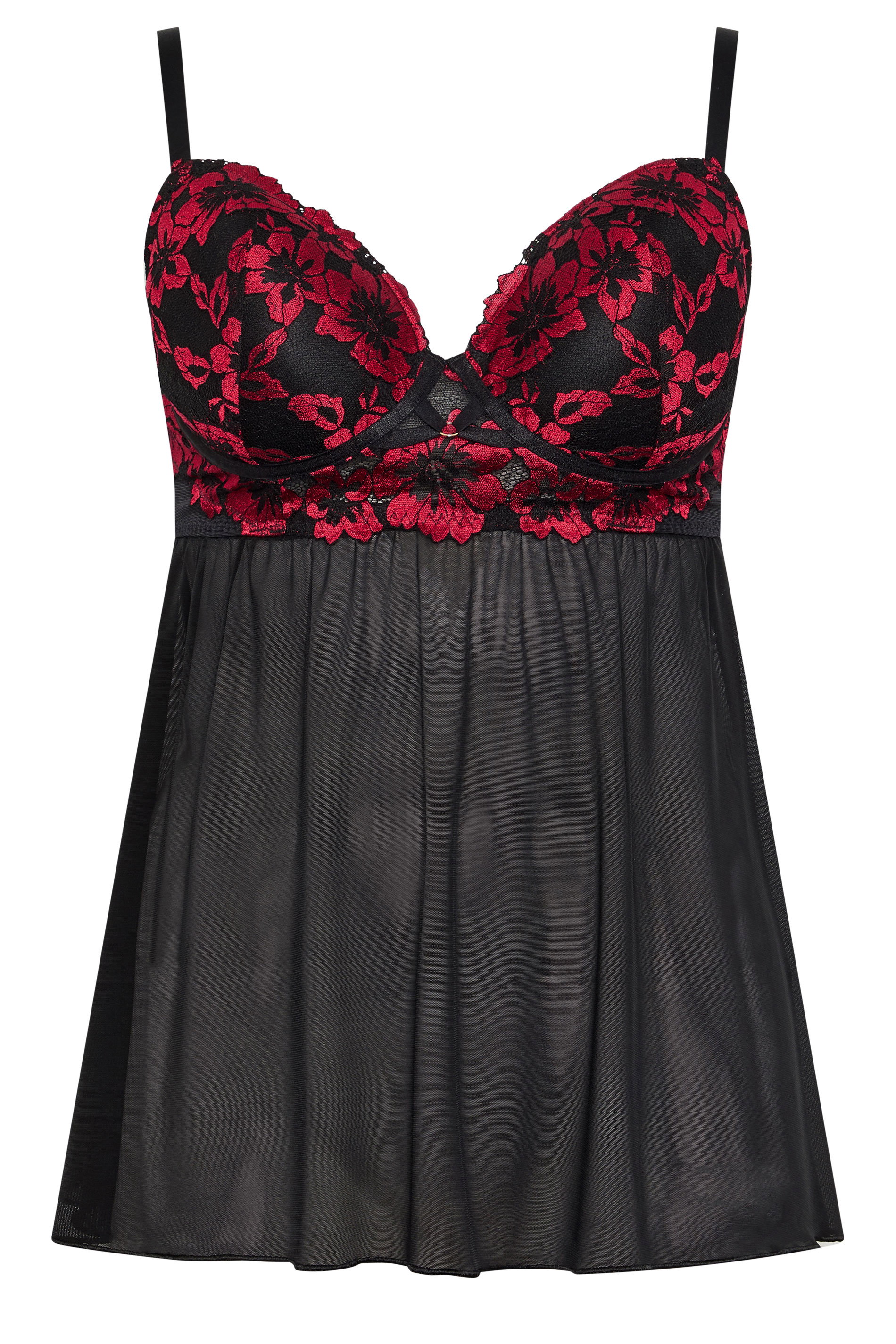 Yours Zwarte En Rode Kanten Babydoll, foto 5