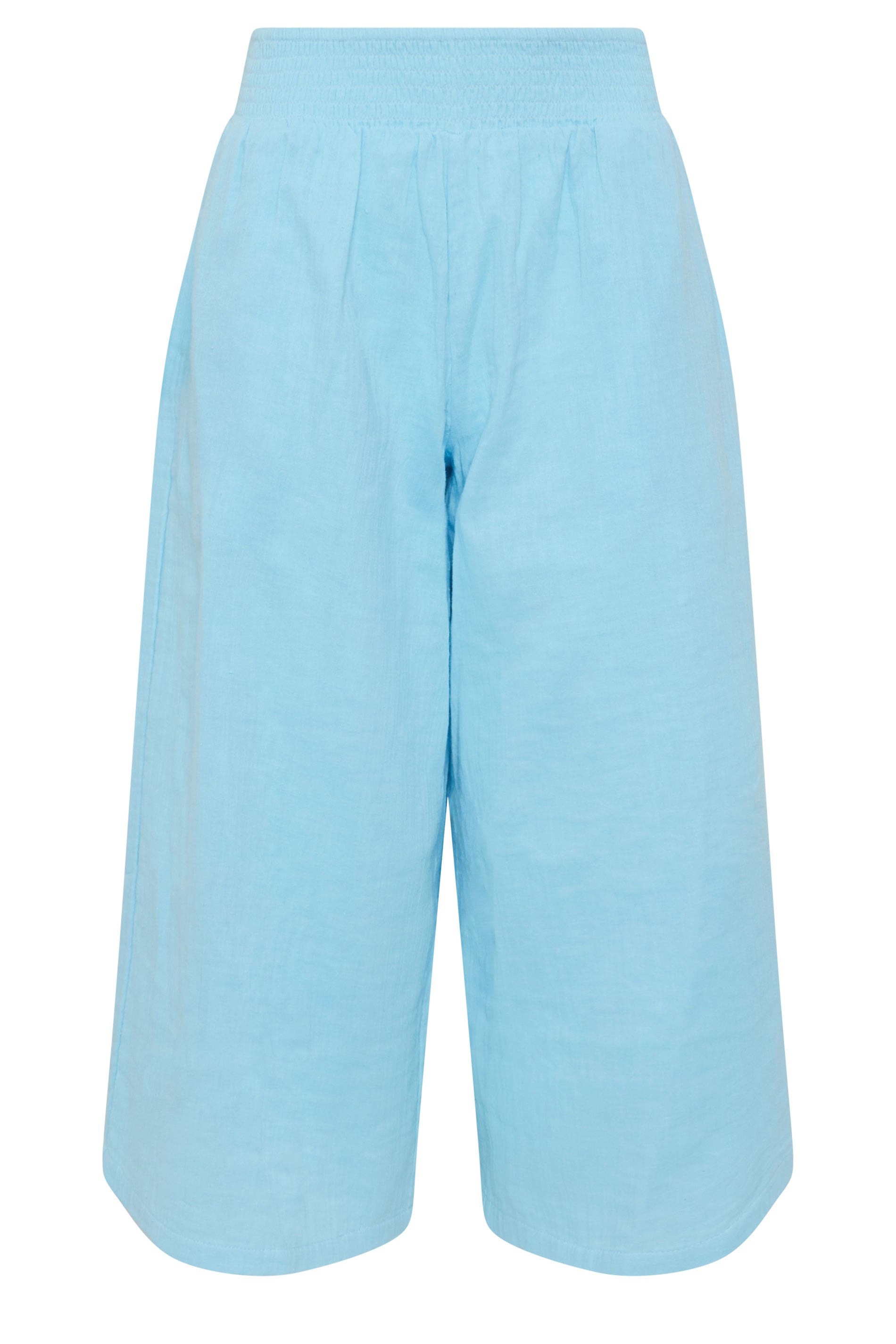 PixieGirl Petite Women's Light Blue Cotton Cheesecloth Cropped Wide Leg Trousers | PixieGirl 5