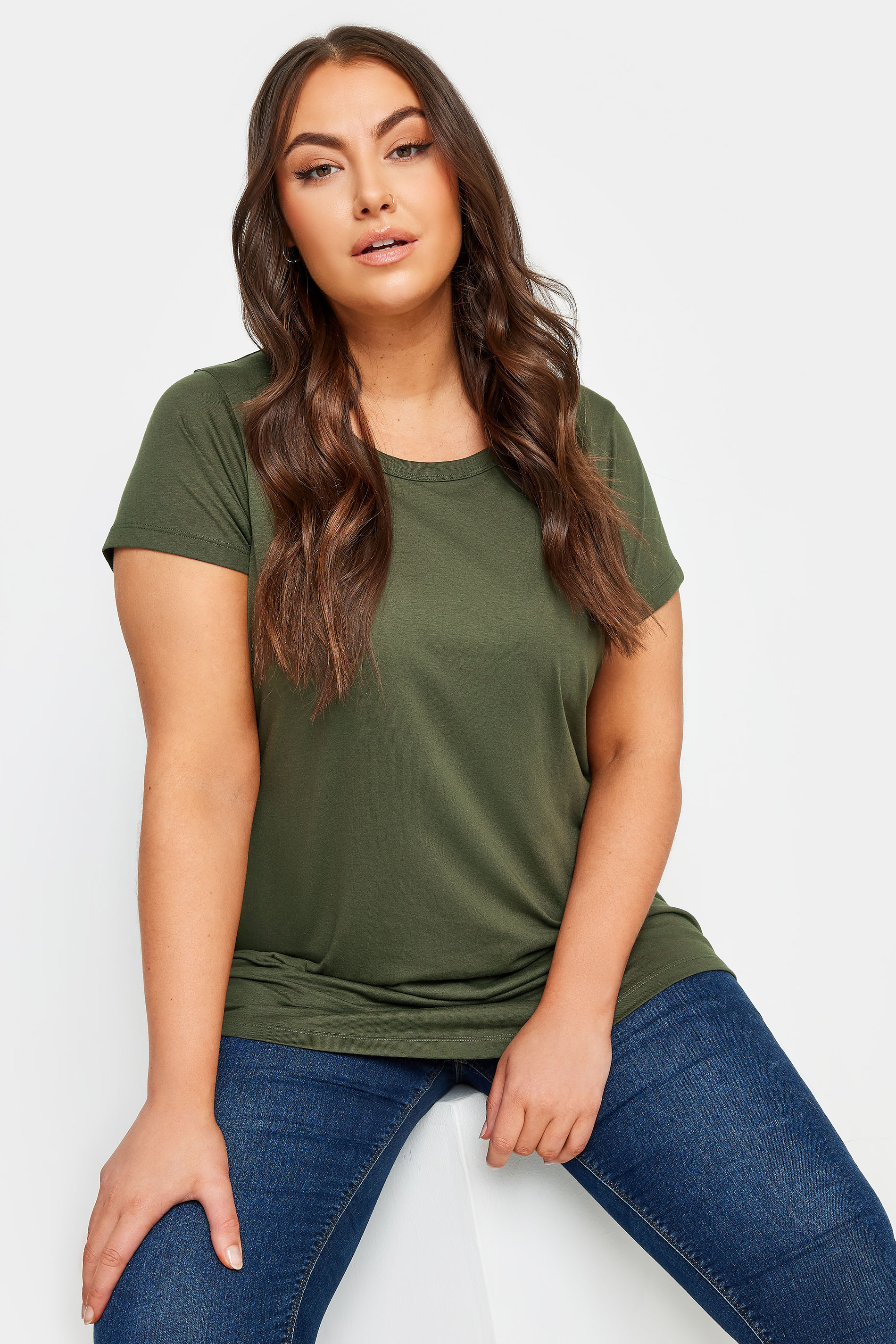 YOURS Plus Size Olive Green Essential T-Shirt | Yours Clothing 1