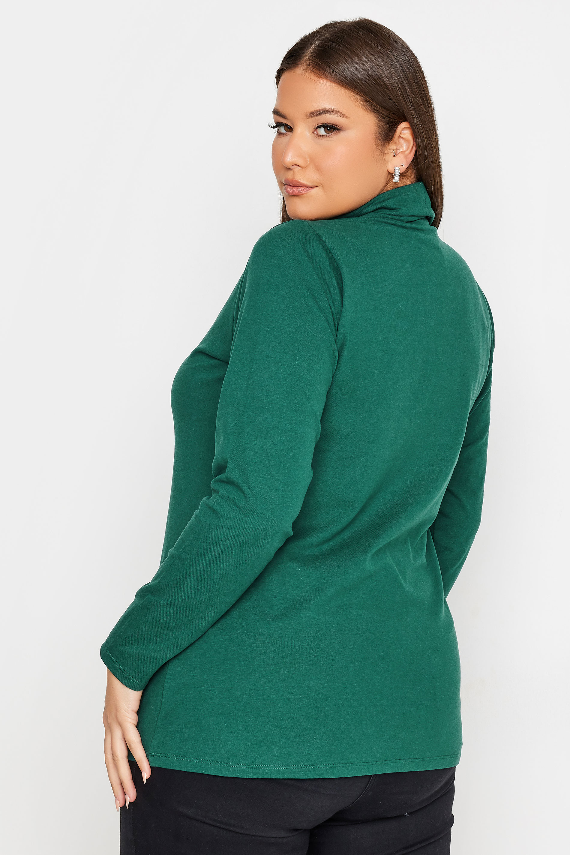 YOURS Plus Size Forest Green Long Sleeve Turtle Neck Top | Yours Clothing 3