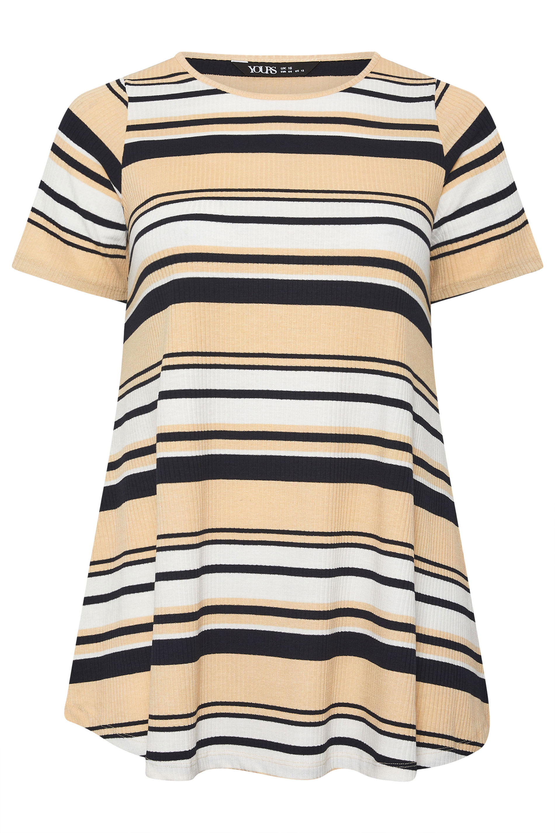 Yours Plus Size Ivory White Ribbed Stripe Swing T-Shirt | Yours Clothing 5