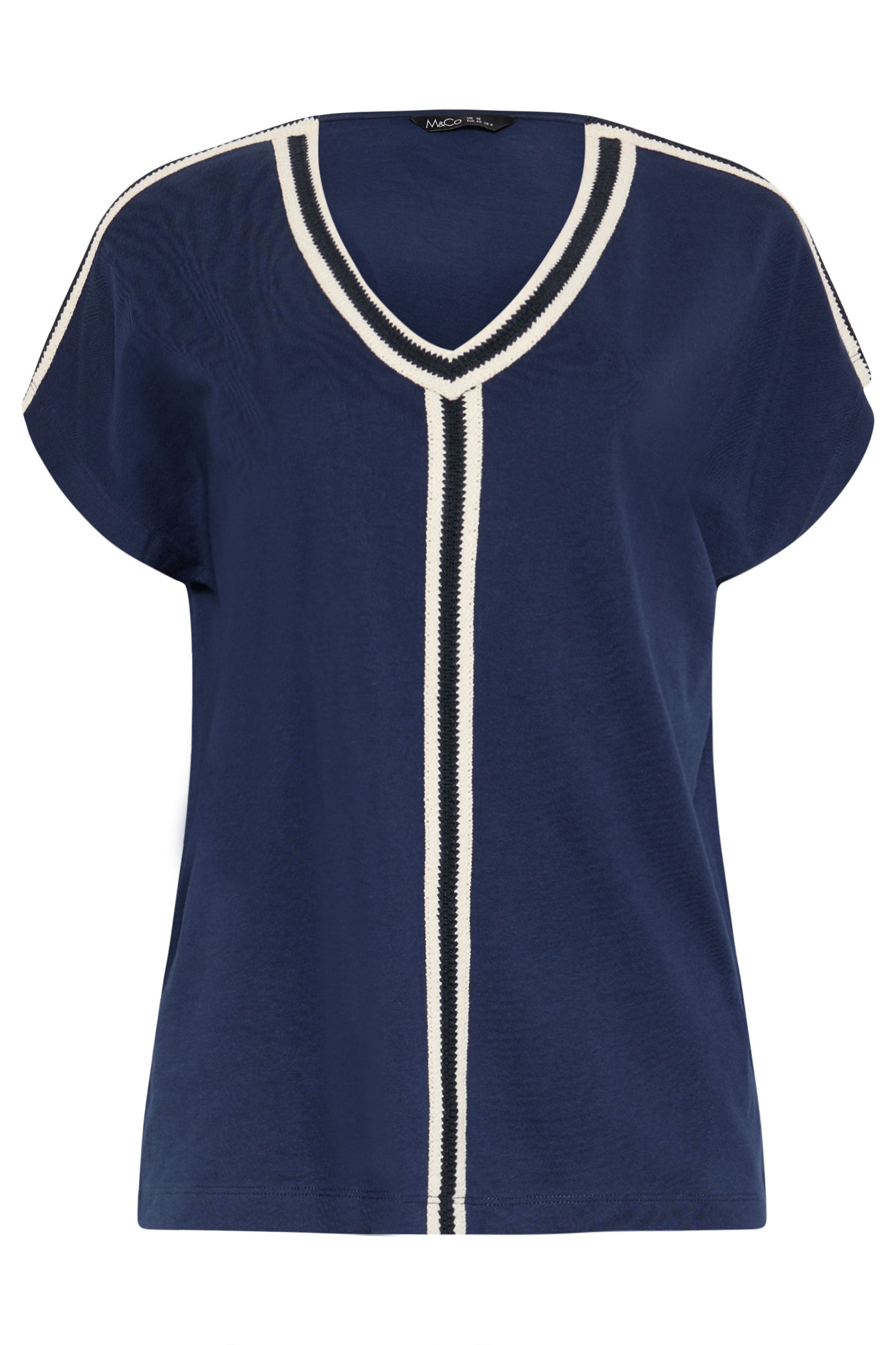 M&Co Navy Blue Contrast Trim Cotton Short Sleeve T-Shirt | M&Co 5