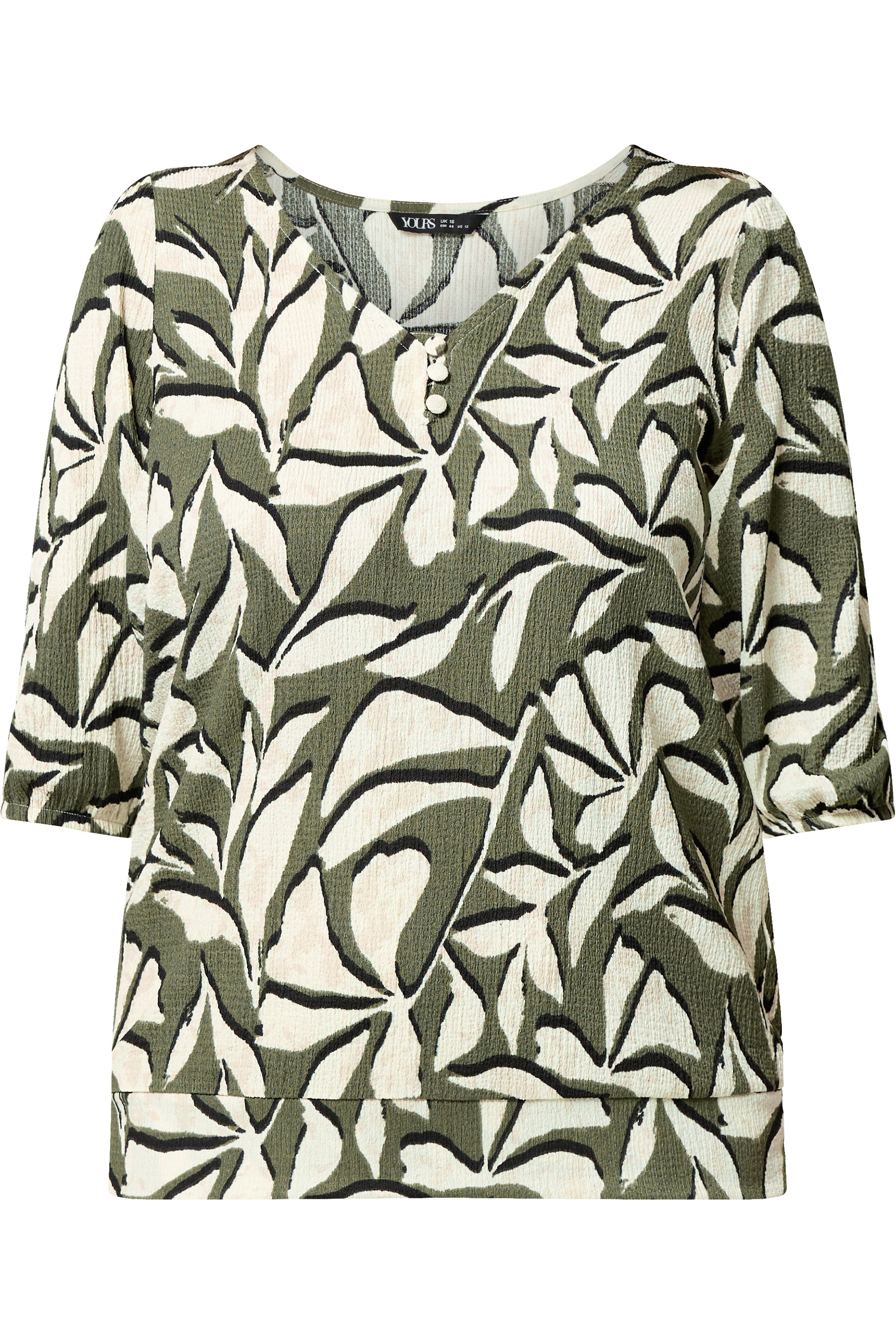 YOURS Plus Size Sage Green & White Leaf Print Puff Sleeve Top | Yours Clothing 5