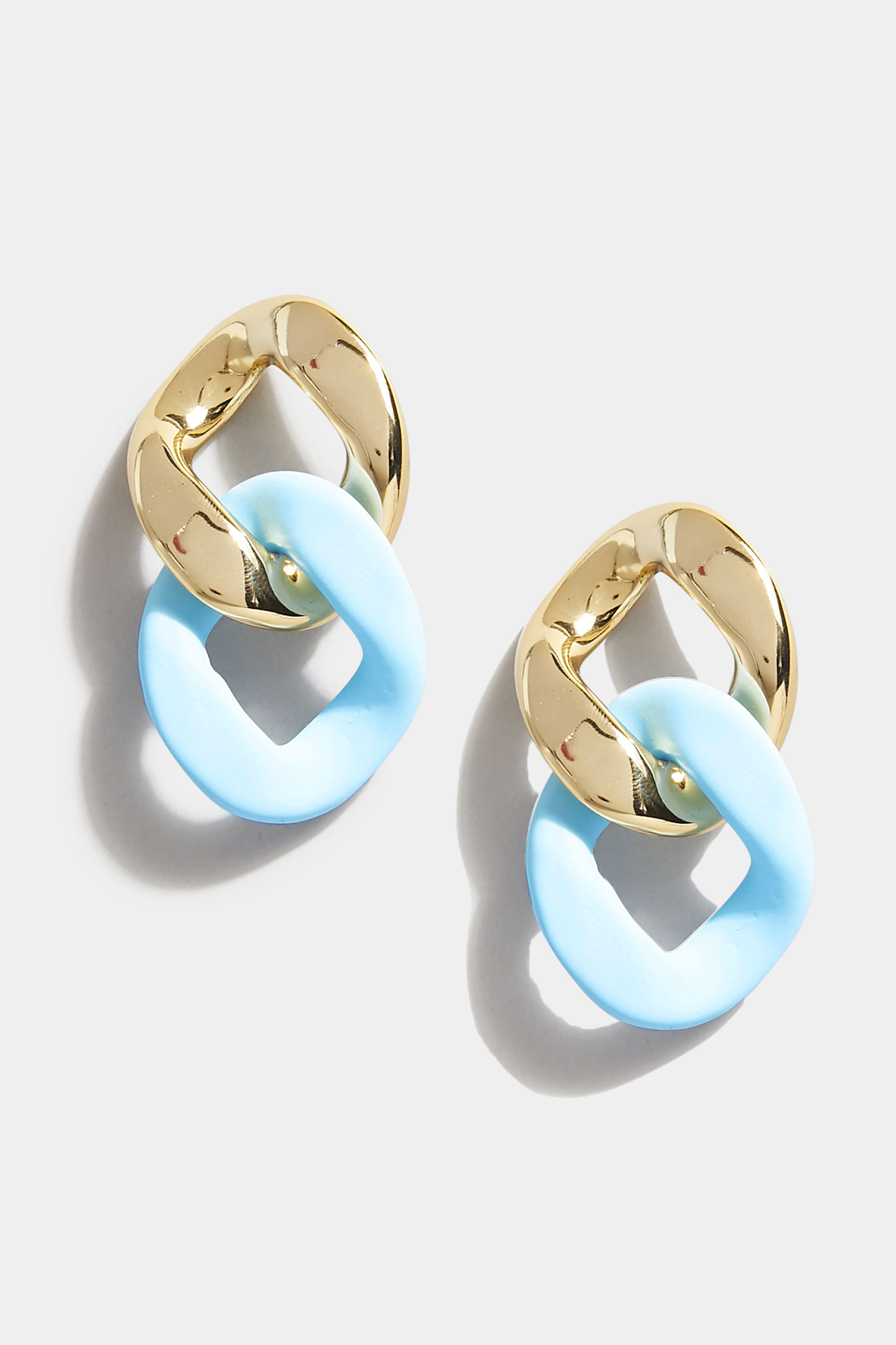Blue & Gold Tone Chain Link Statement Earrings 1