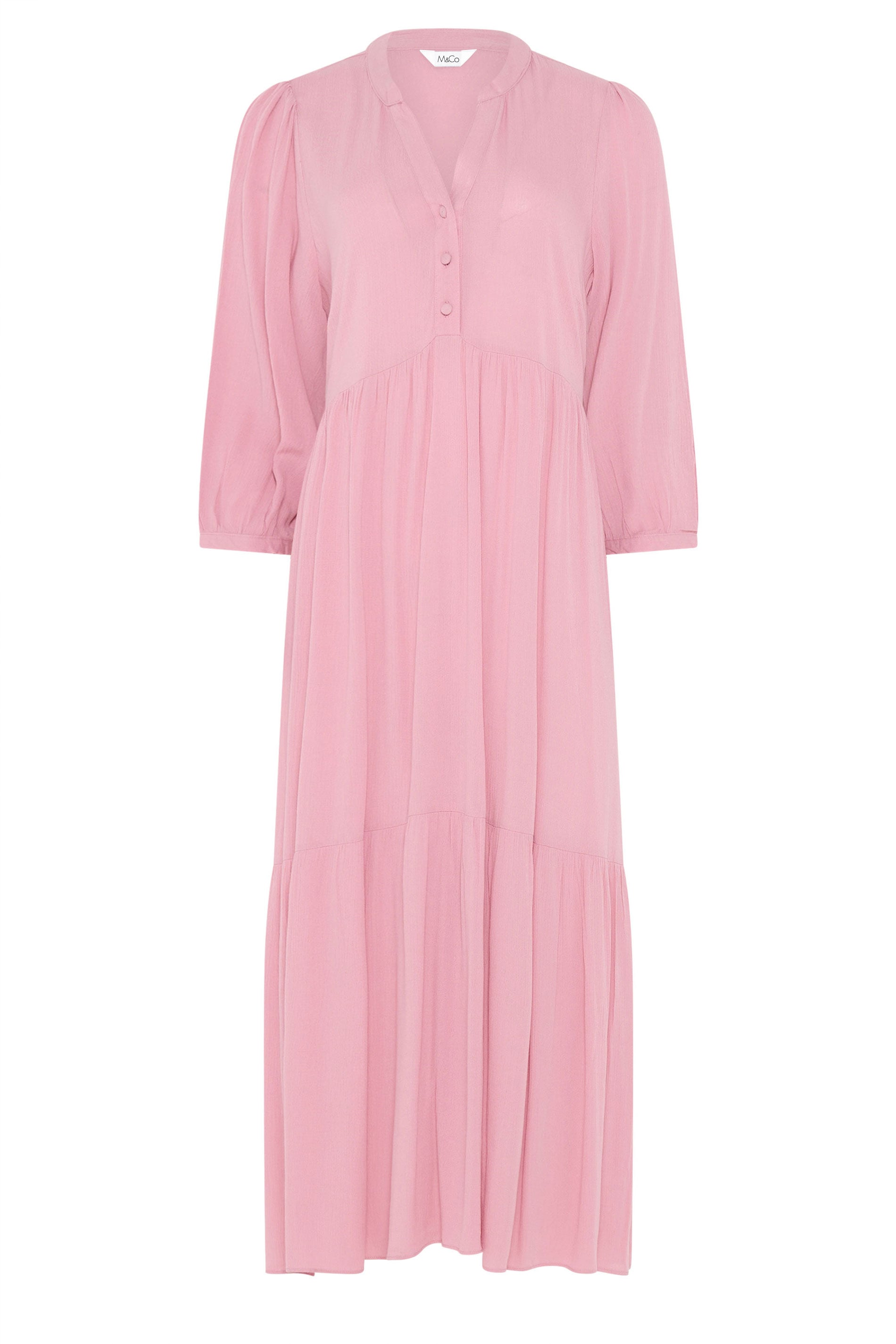 M&Co Pink Tiered Half Placket Maxi Dress | M&Co 5