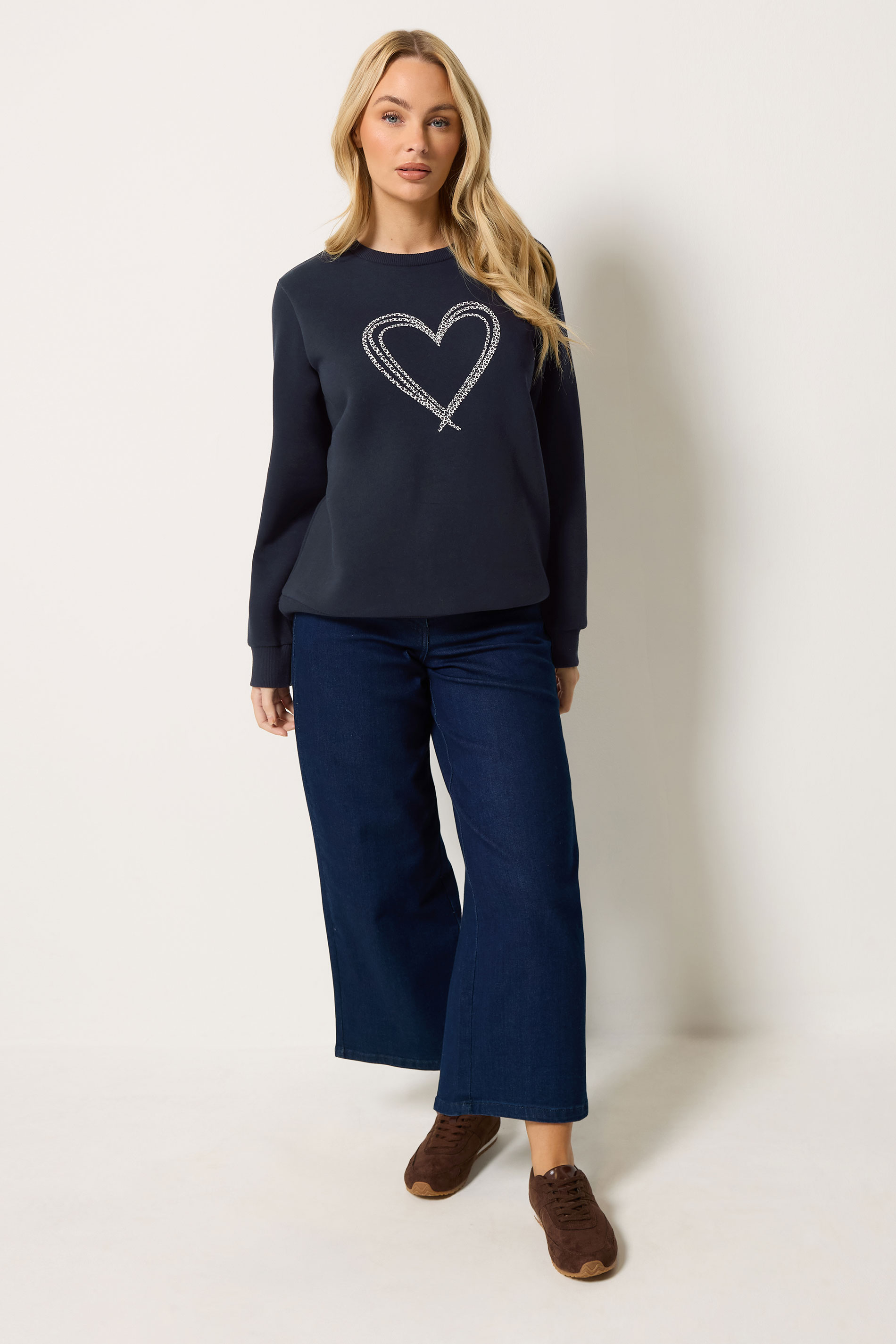 M&Co Navy Blue Animal Print Heart Sweatshirt | M&Co 1