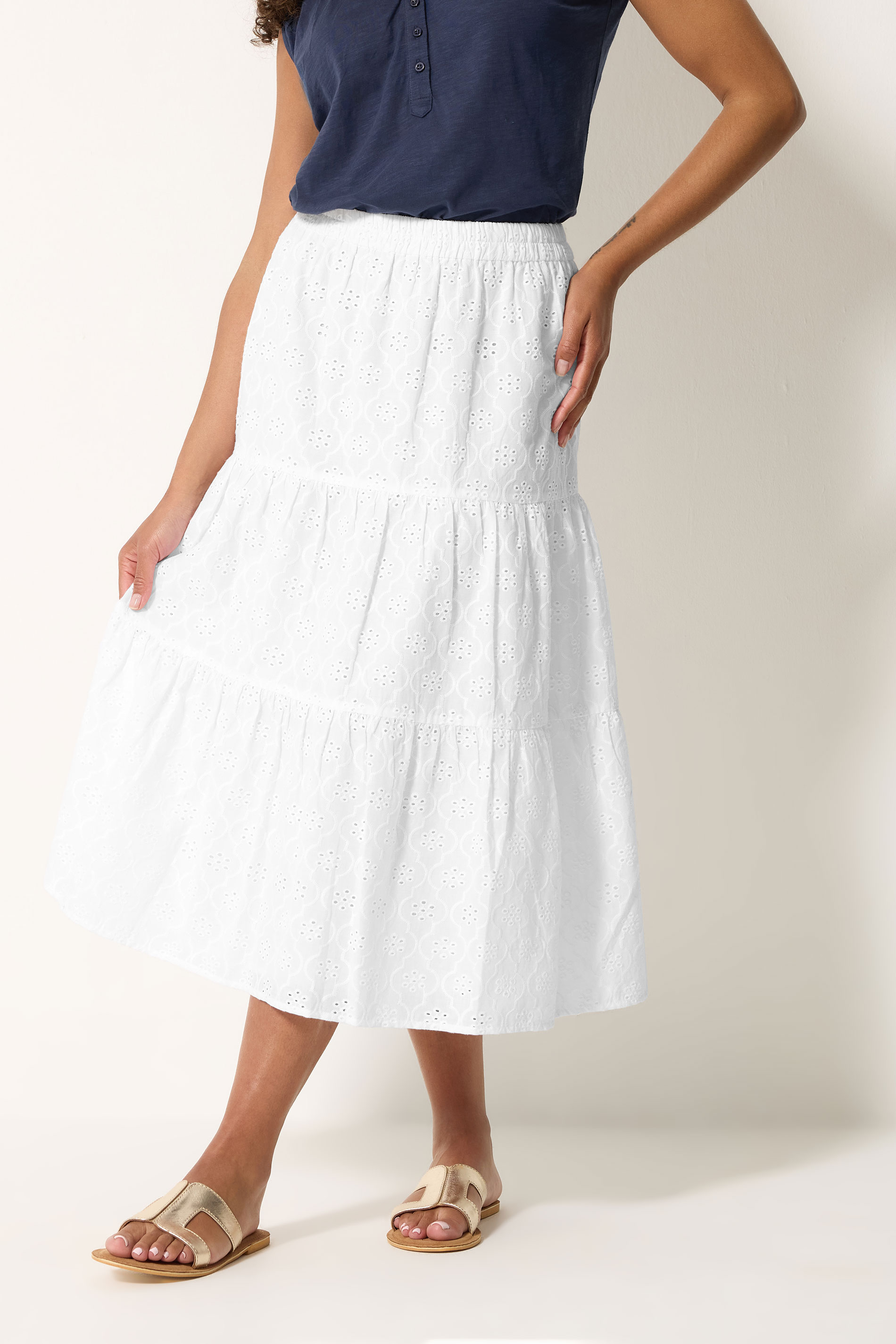 M&Co White Broderie Tiered Cotton Maxi Skirt | M&Co  3