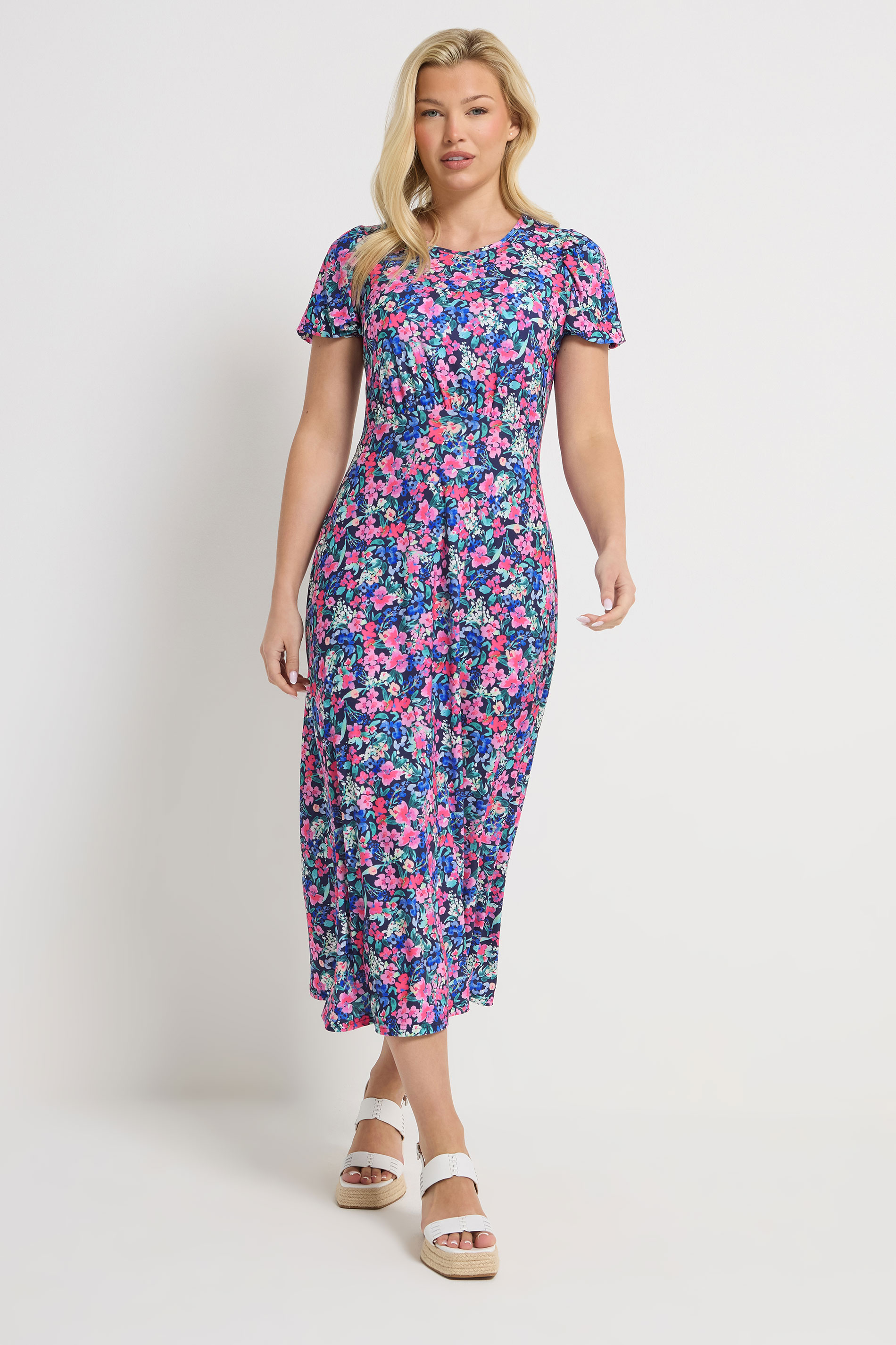 M&Co Pink Floral Short Sleeve Midi Dress | M&Co 4