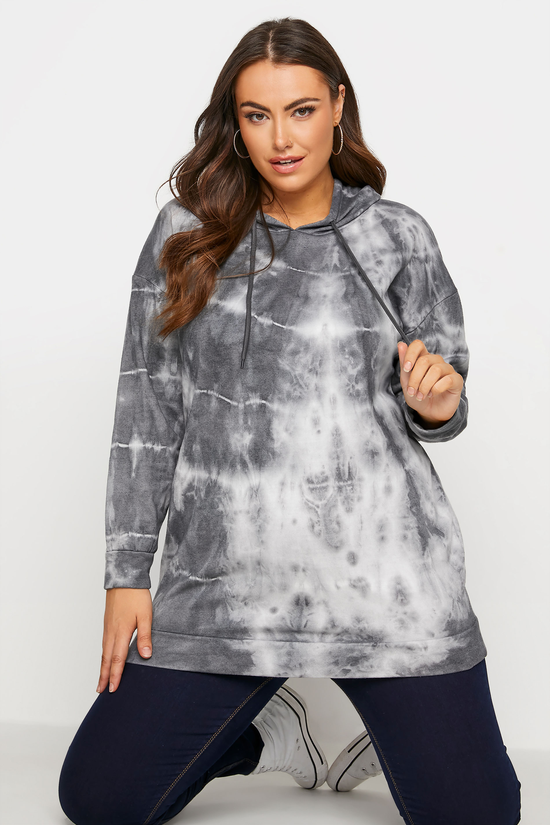 Plus Size Grey Tie Dye Hoodie | Yours Clothing 1