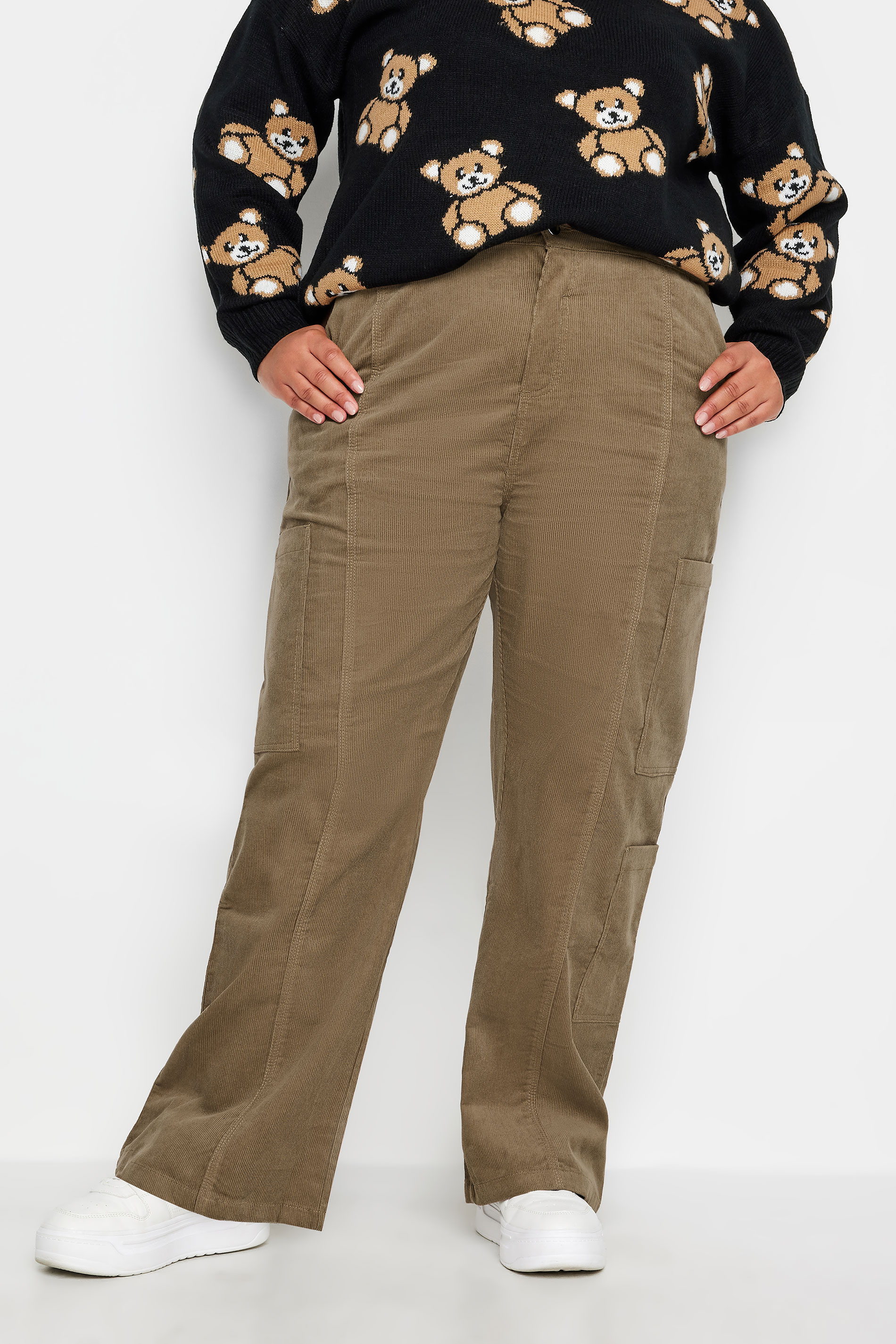 YOURS Plus Size Brown Cord Cargo Trousers | Yours Clothing 1