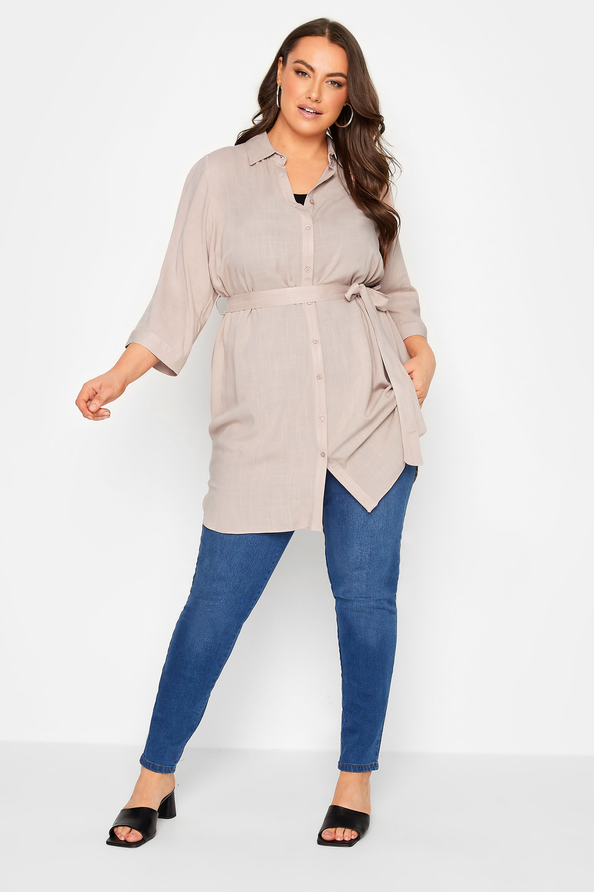 YOURS Plus Size Light Pink Tie Waist Tunic Shirt | Yours Clothing 2