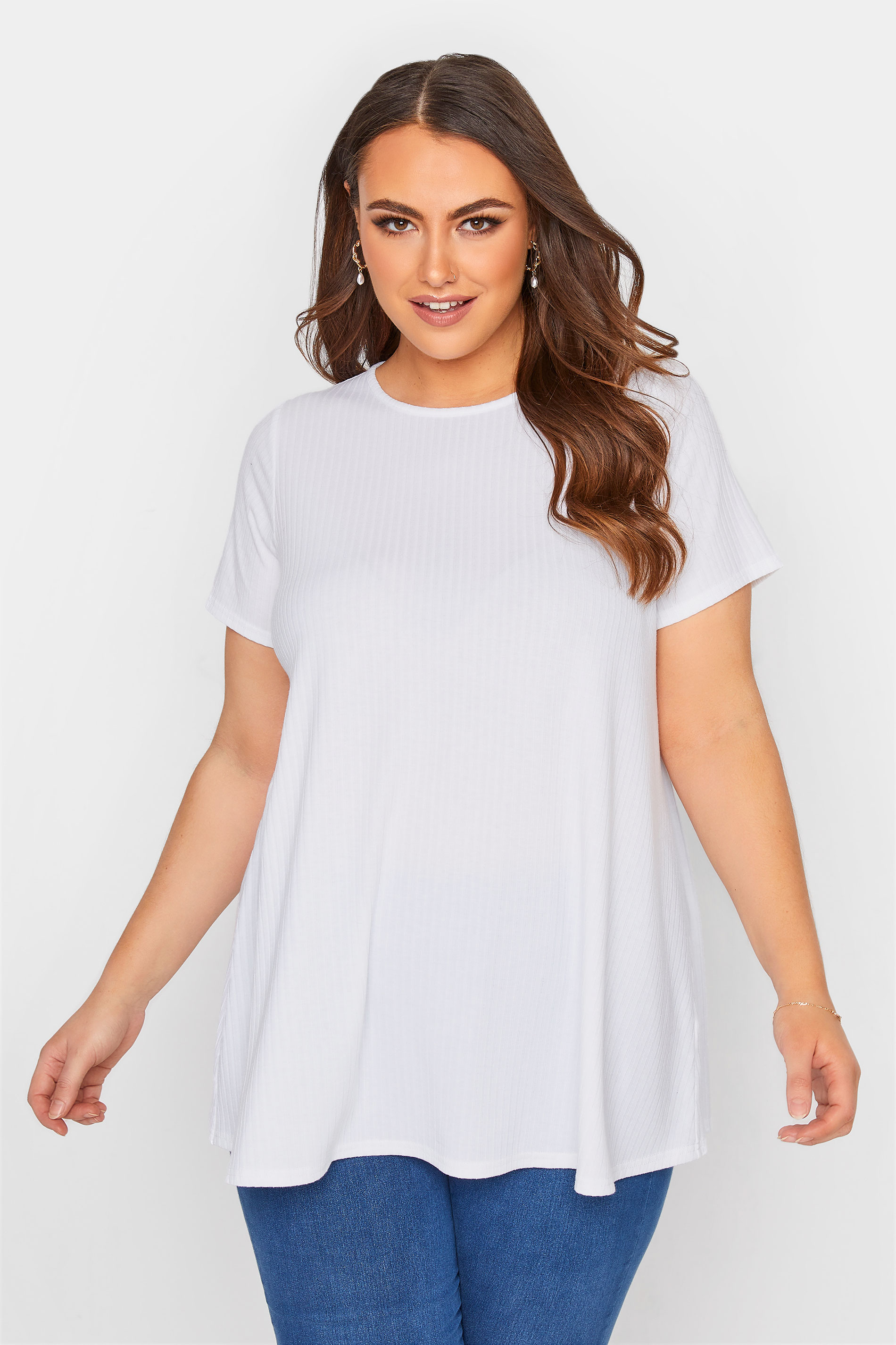 Curve White Ribbed Swing Top 1