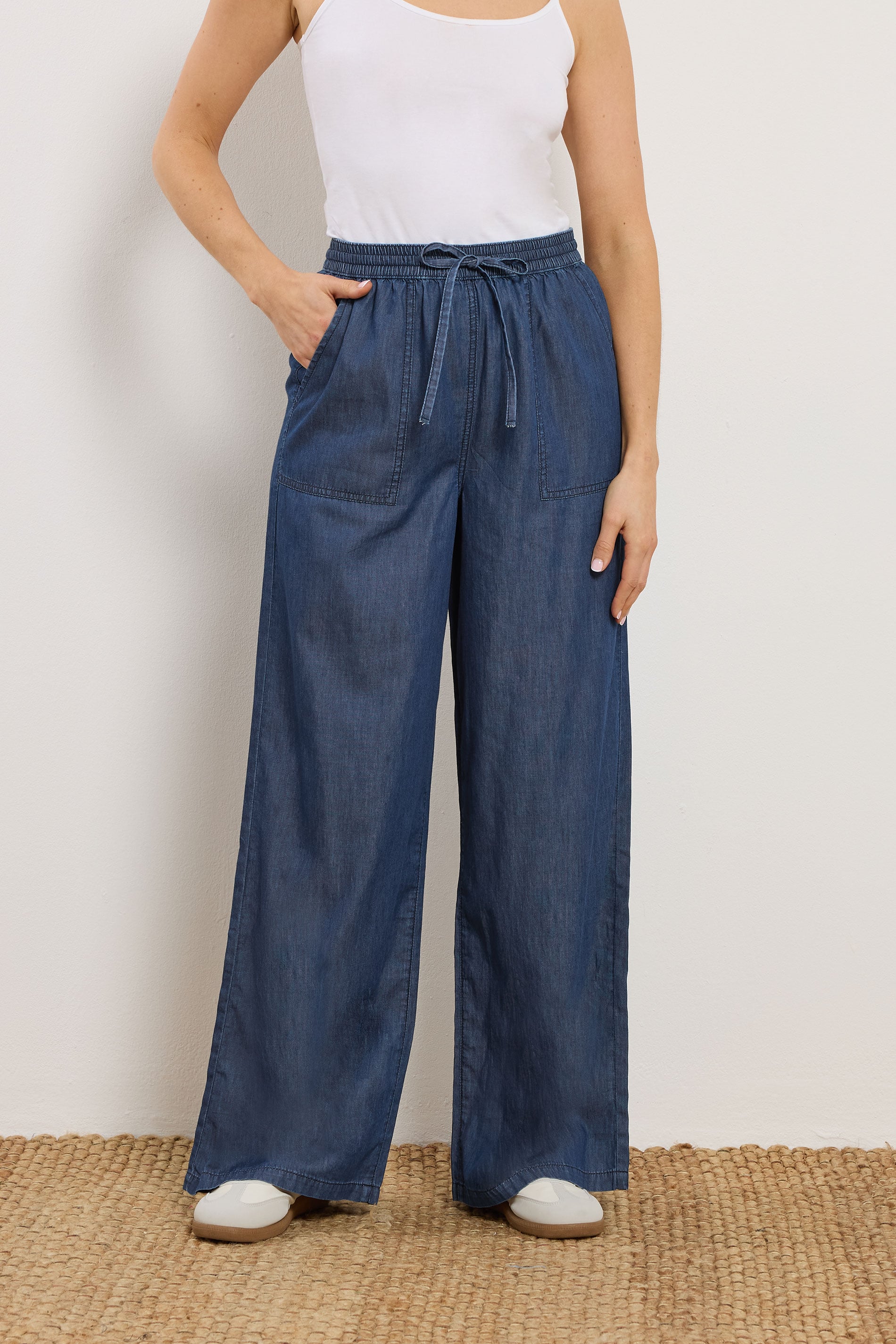 LTS Tall Women's Dark Blue Pull On Cotton Wide Leg Jeans | Long Tall Sally 2