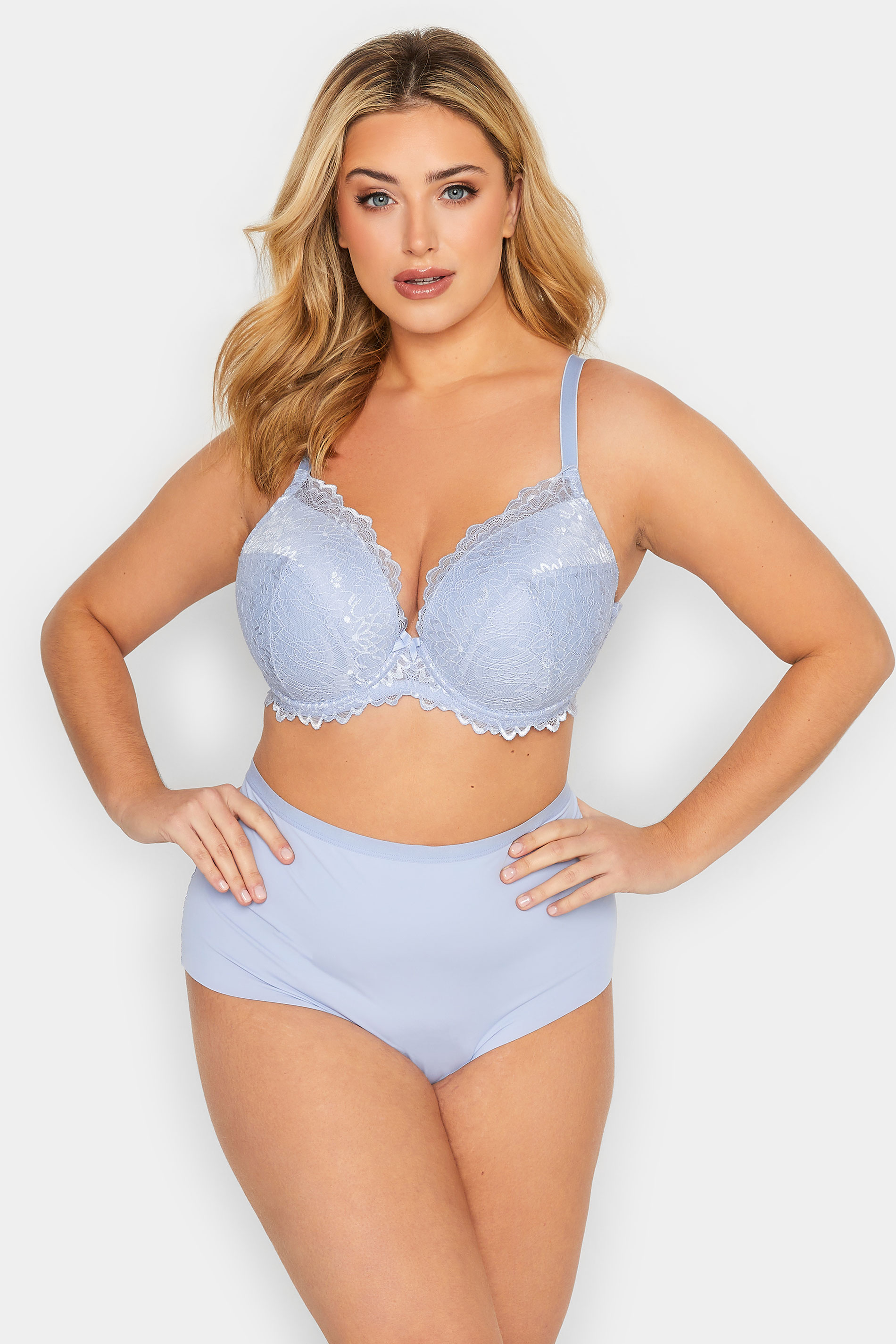 Plus Size YOURS Curve Pale Blue Lace Padded T-Shirt Bra | Yours Clothing  2