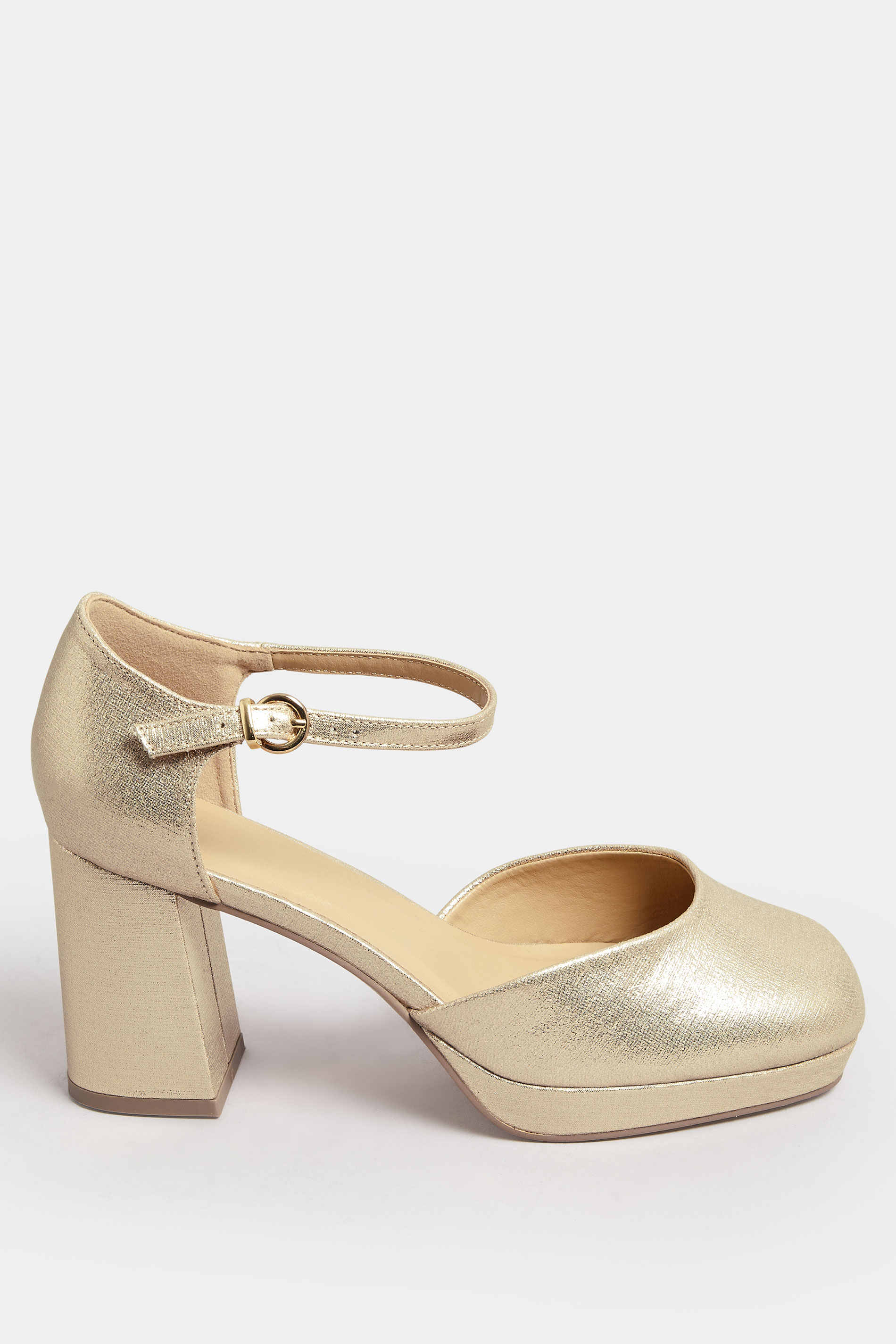 Gold Platform Block Heel Court Shoes In Extra Wide EEE Fit | Yours Clothing 3