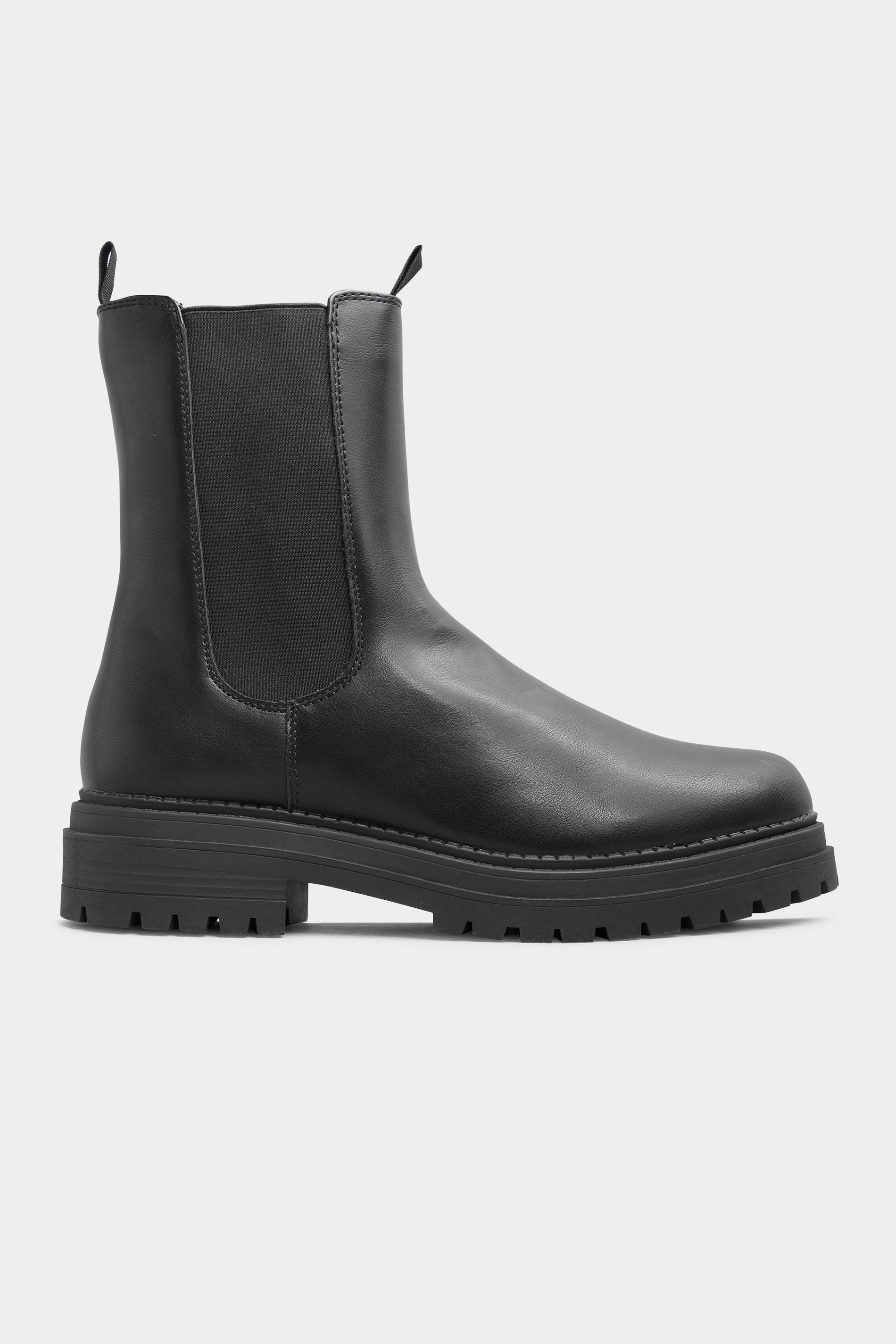 LIMITED COLLECTION Black Leather Look Chunky High Chelsea Boots In ...