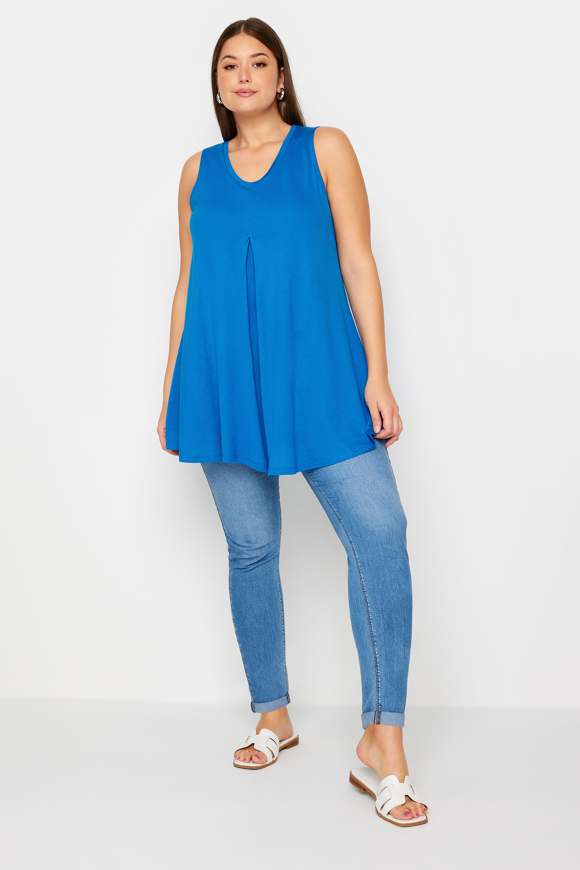 YOURS Plus Size Blue V-Neck Swing Vest Top | Yours Clothing 2