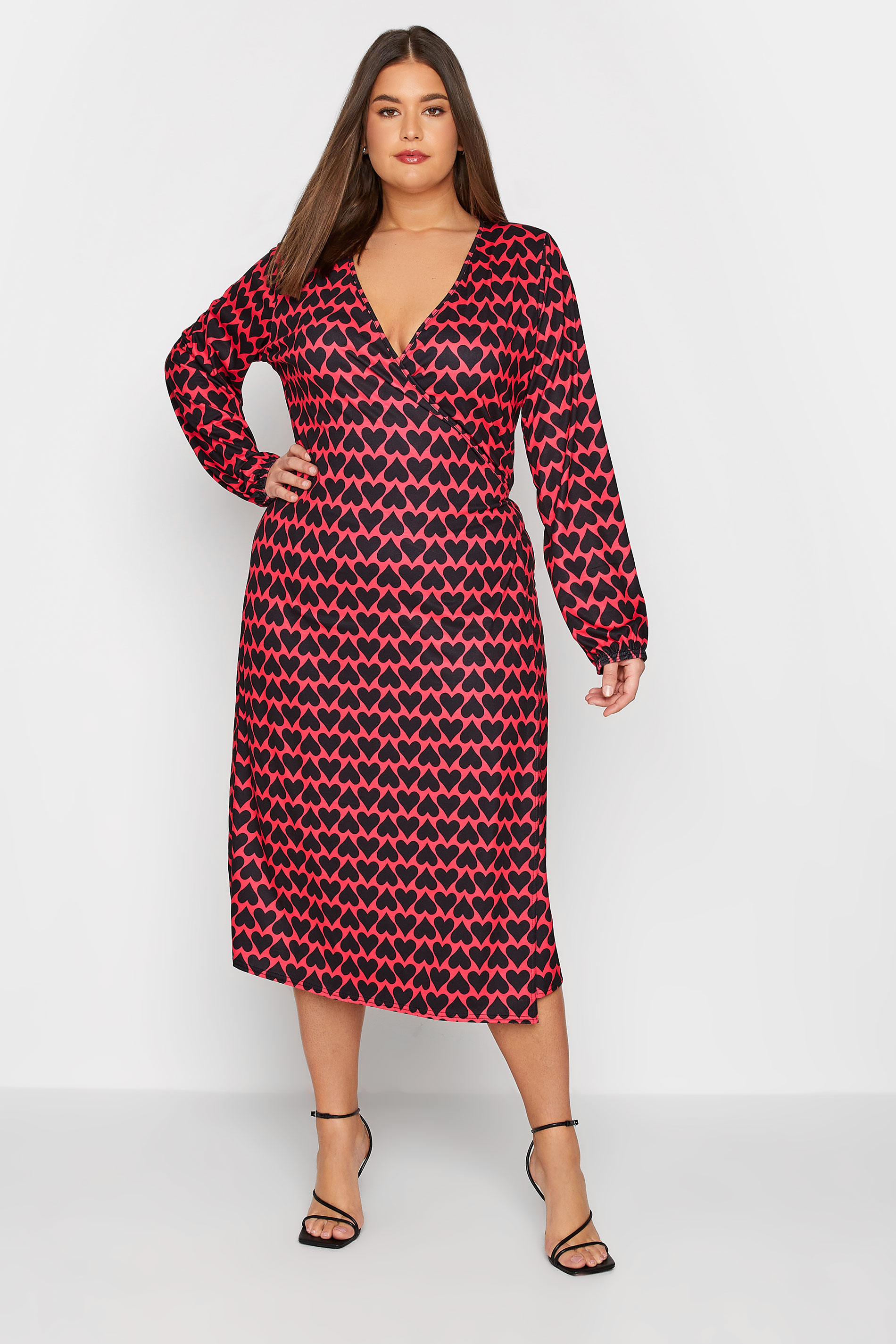 LTS Tall Red & Black Heart Print Midi Wrap Dress | Long Tall Sally  2