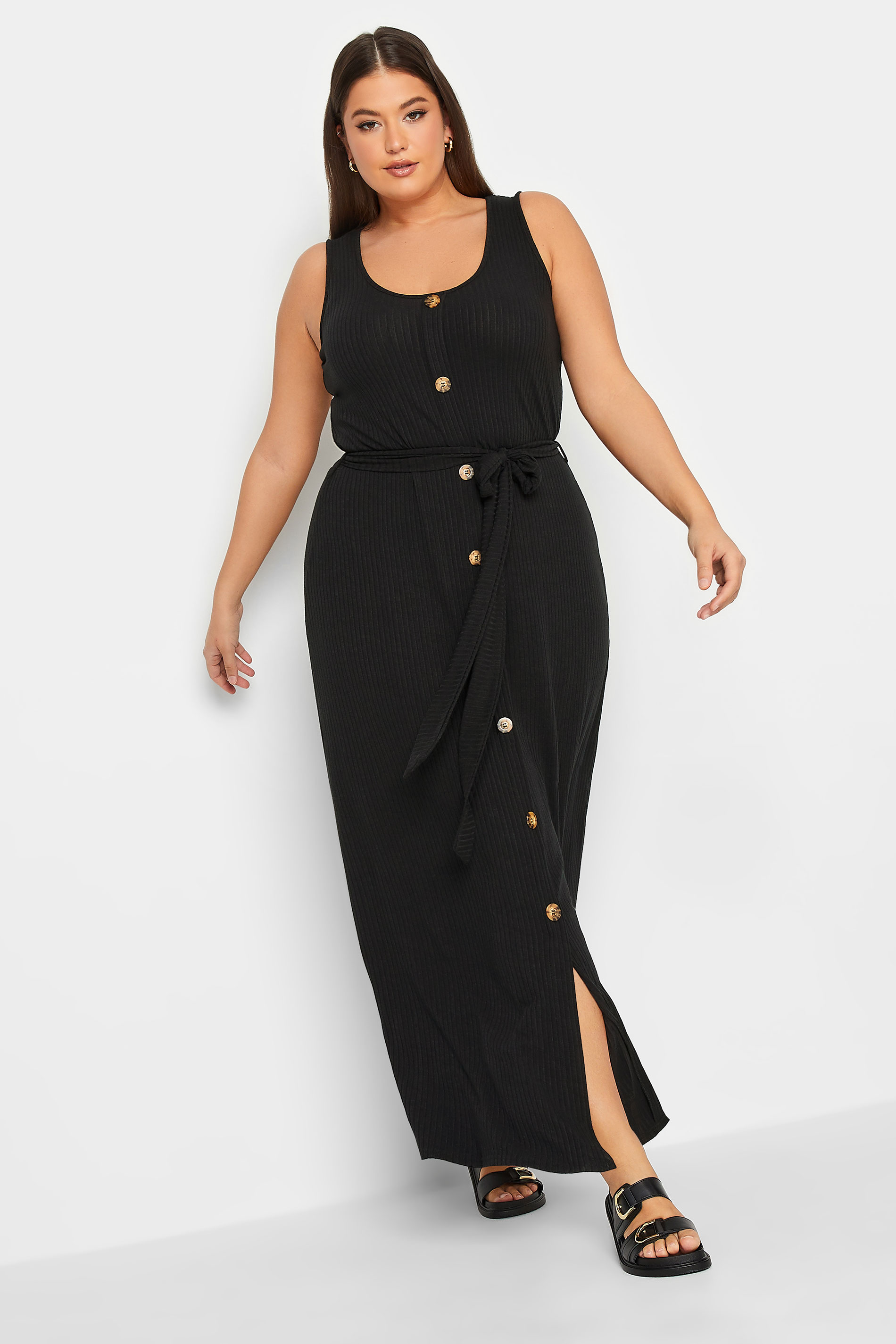 YOURS Plus Size Black Ribbed Sleeveless Maxi Dress | Yours Clothing 2