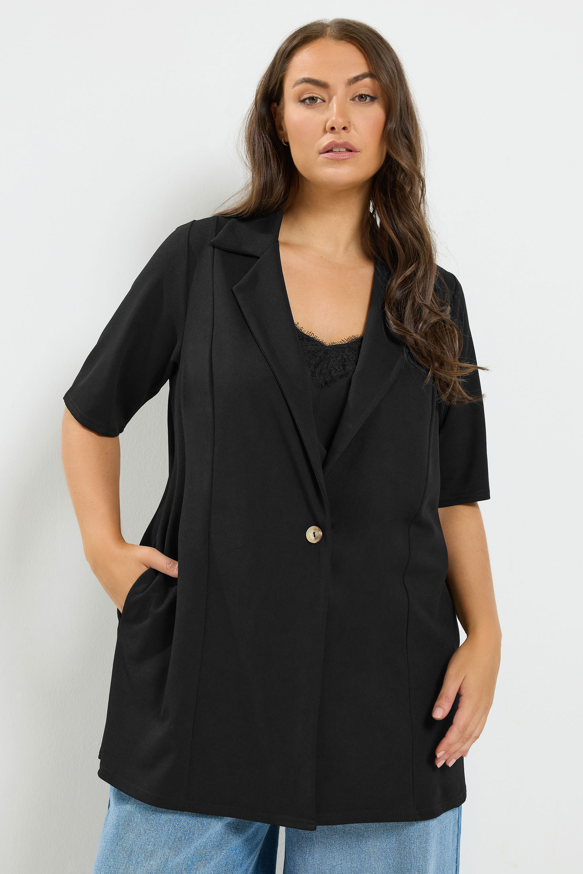 YOURS Plus Size Black Short Sleeve Blazer | Yours Clothing 3
