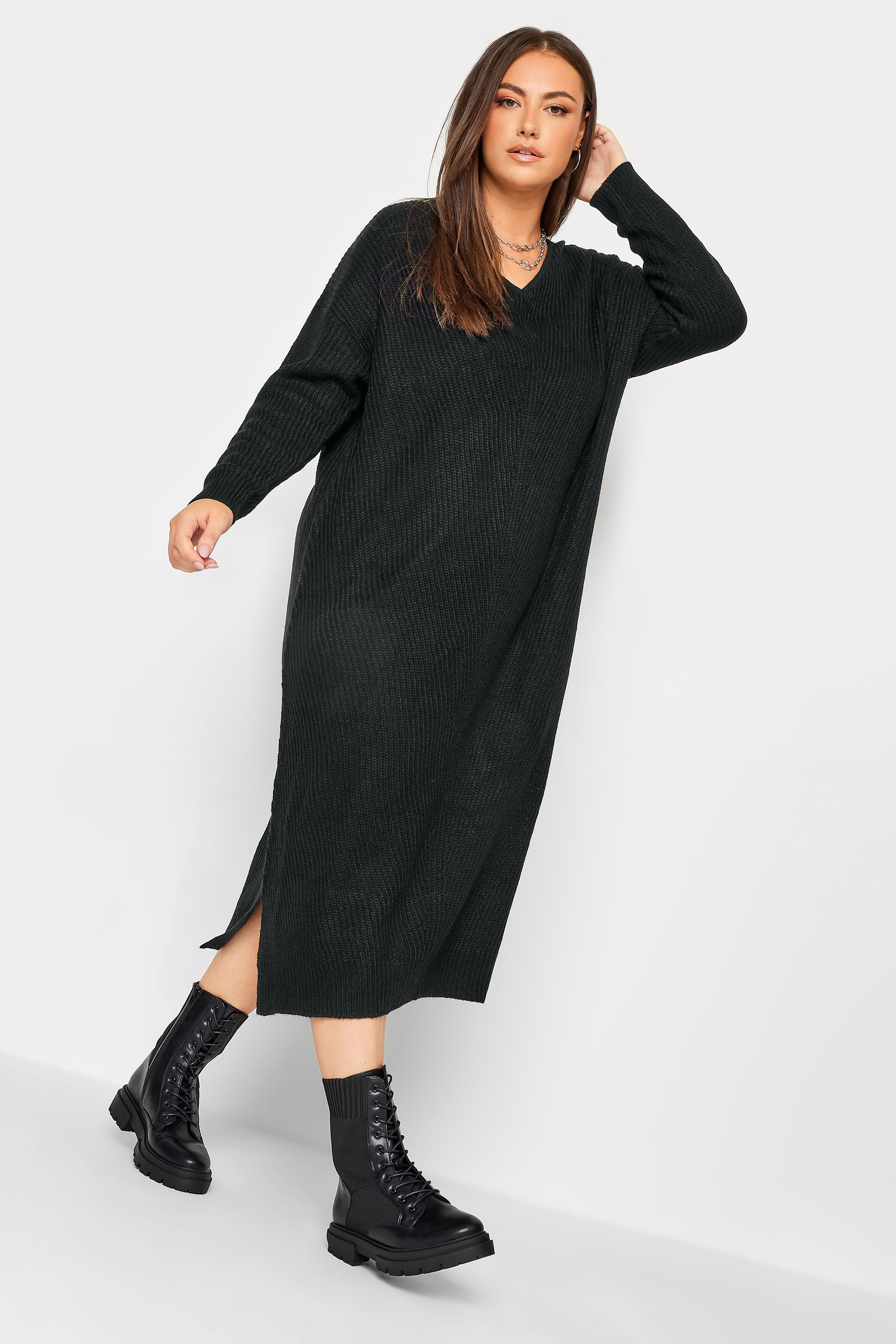 YOURS Plus Size Black Midaxi Knitted Jumper Dress | Yours Clothing 2