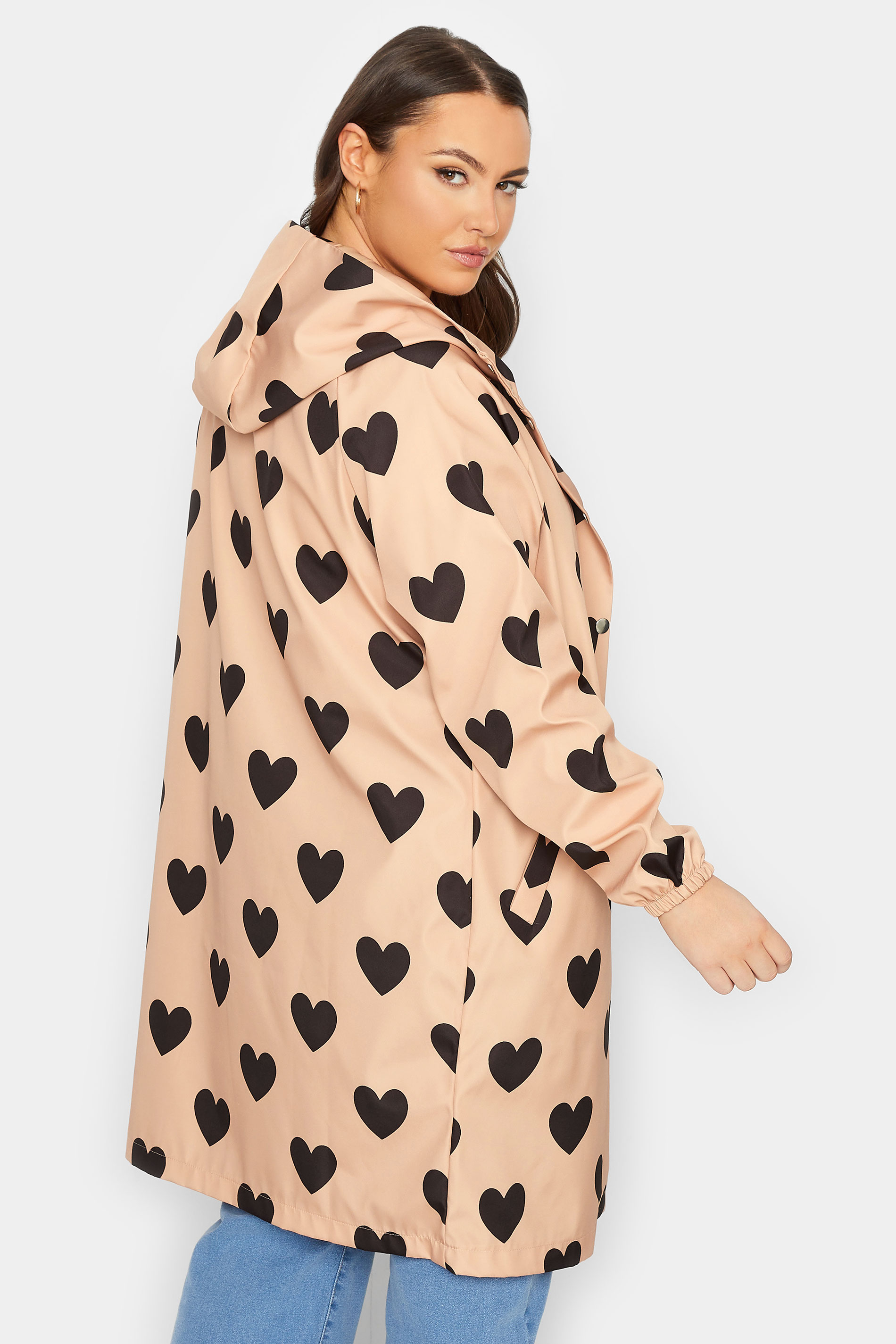 YOURS LUXURY Plus Size Pink Heart Print Longline Raincoat | Yours Clothing 3