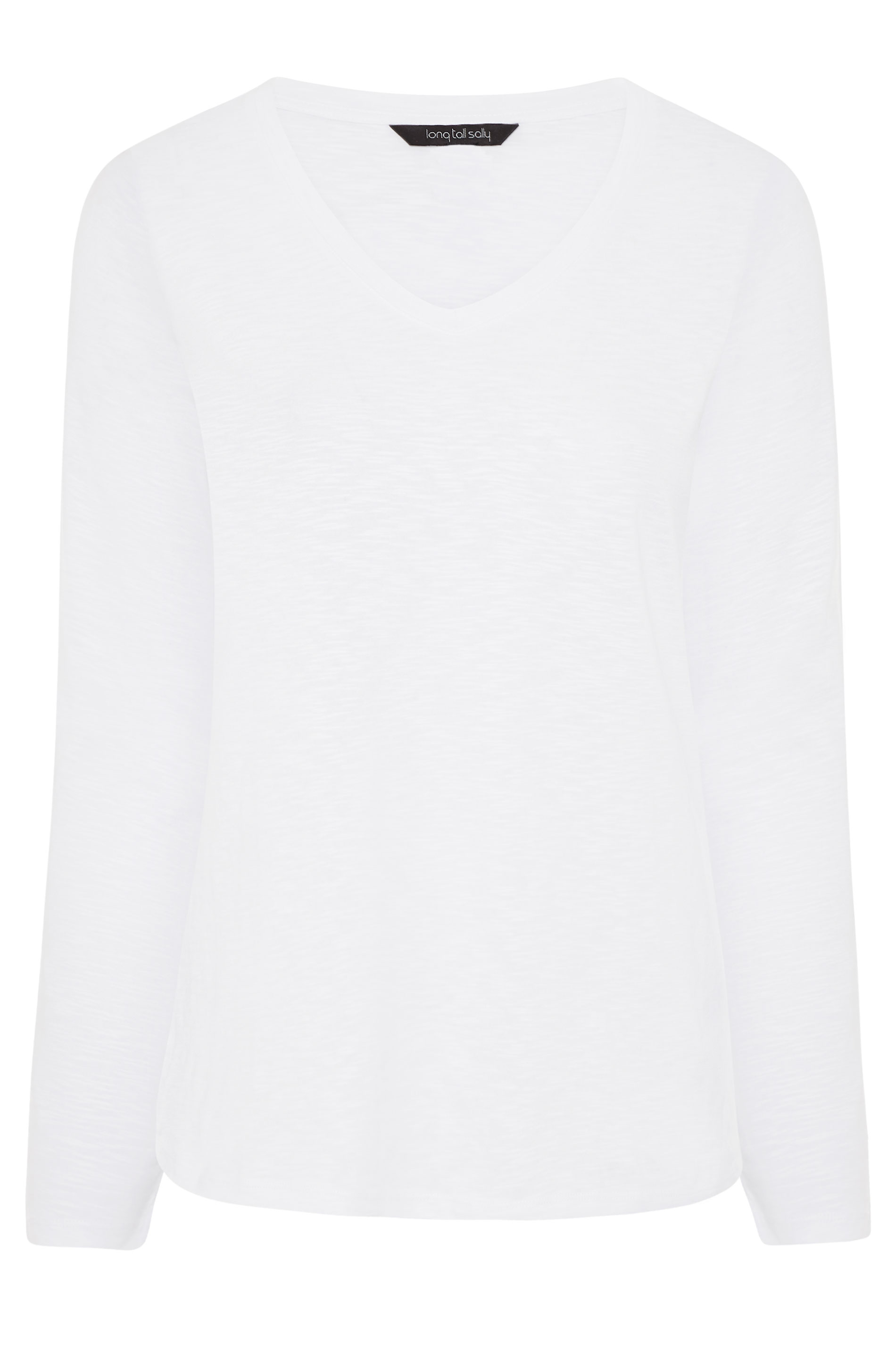 White Cotton V-Neck Long Sleeve Top | Long Tall Sally
