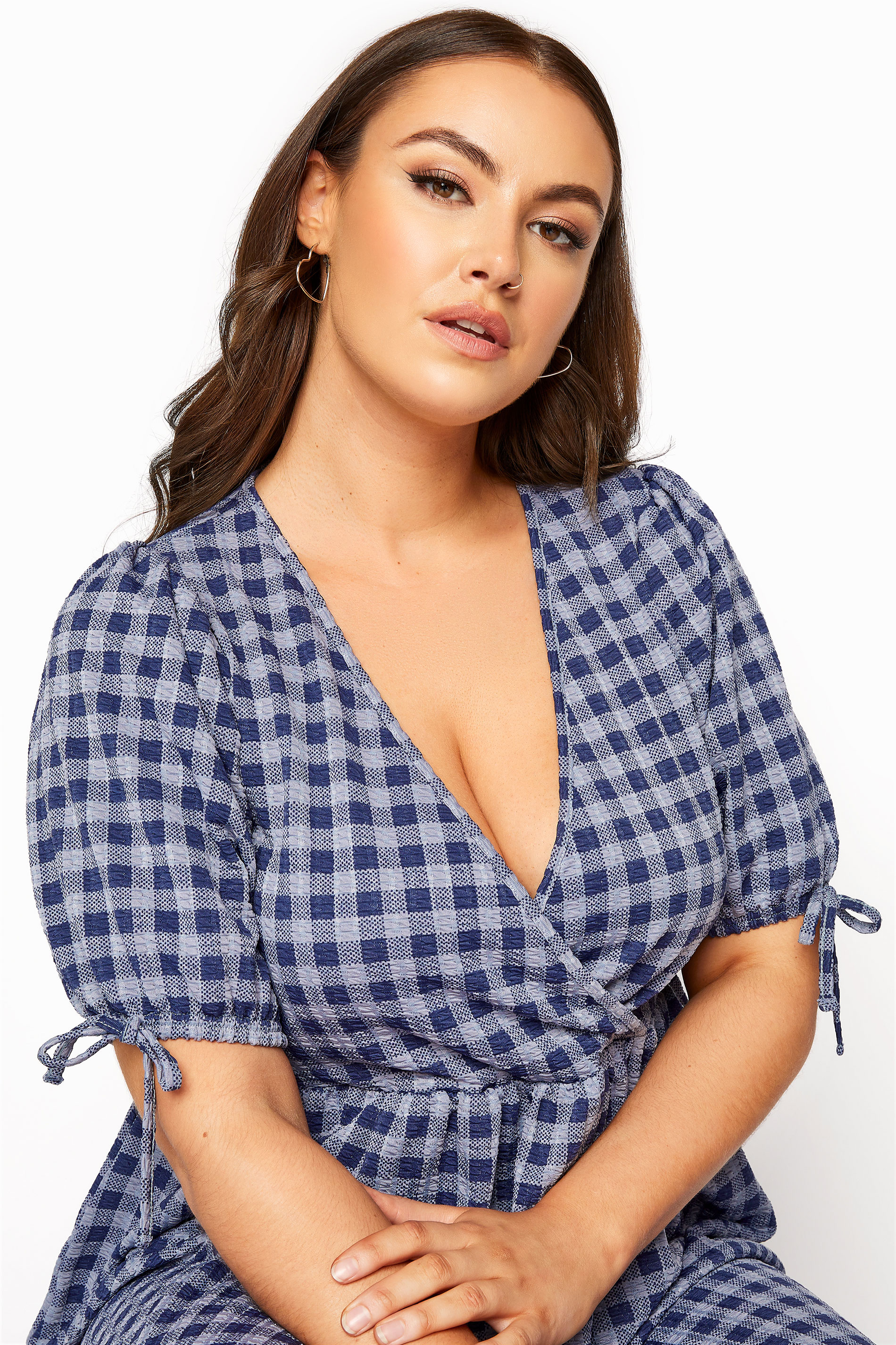 Plus Size LIMITED COLLECTION Blue Gingham Wrap Midi Dress | Yours Clothing